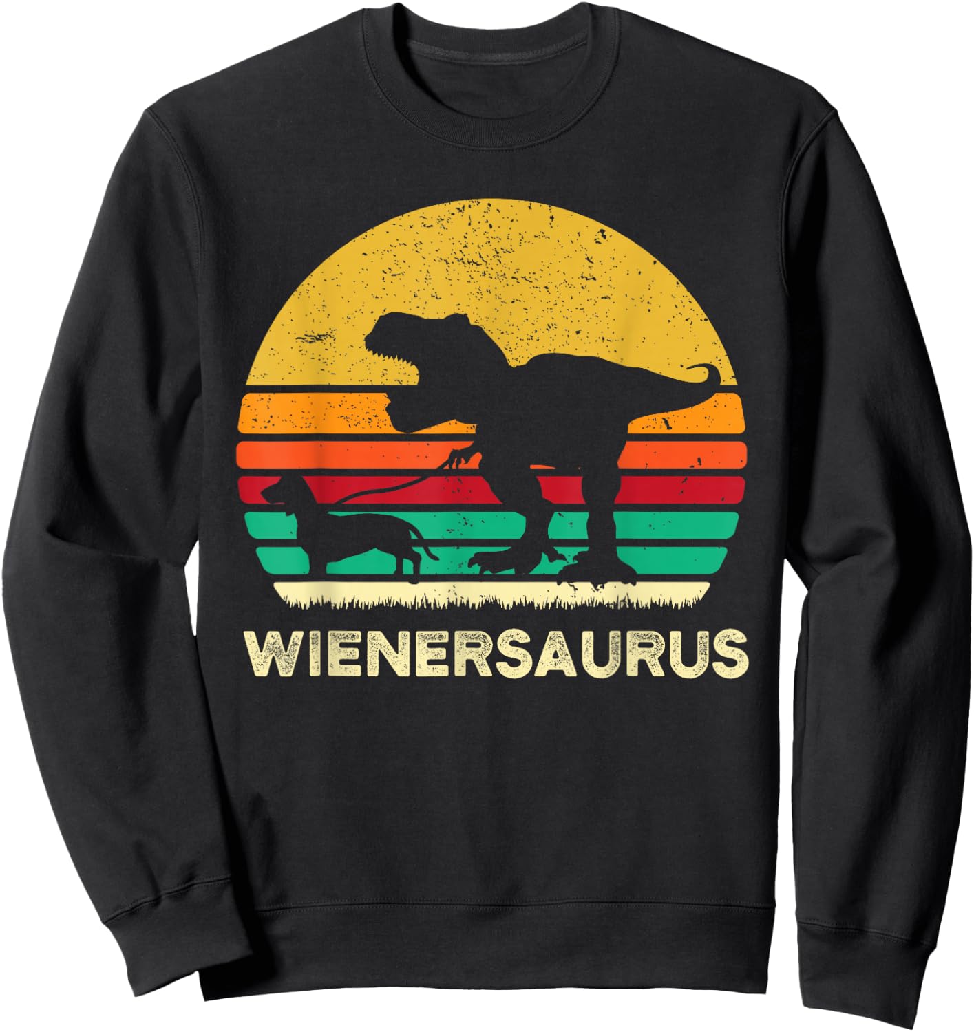 Funny T Rex Dinosaur Walking Dachshund Boys Doxie Wiener Dog Sweatshirt - Sweatshirt | Black