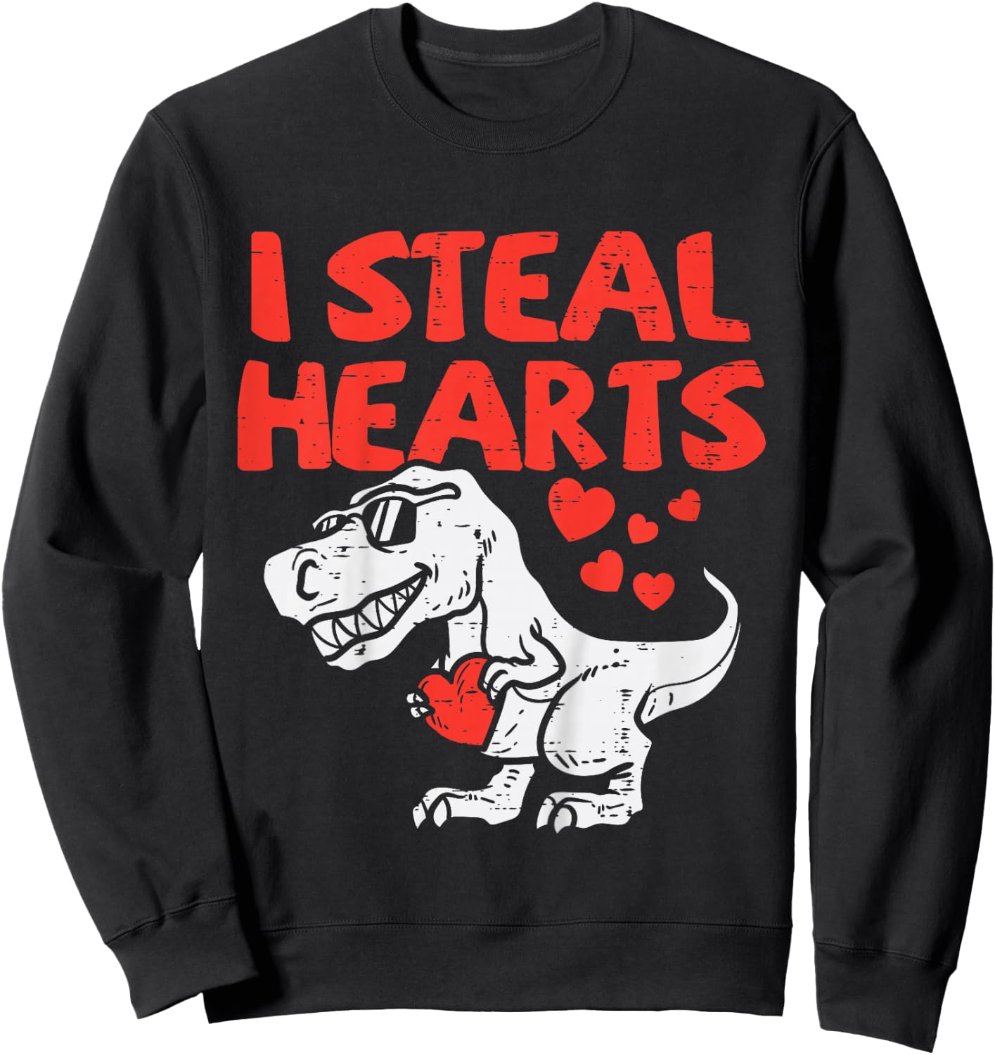 Kids I Steal Hearts Trex Dino Baby Boy Valentines Toddler Kids Sweatshirt - Sweatshirt | Black
