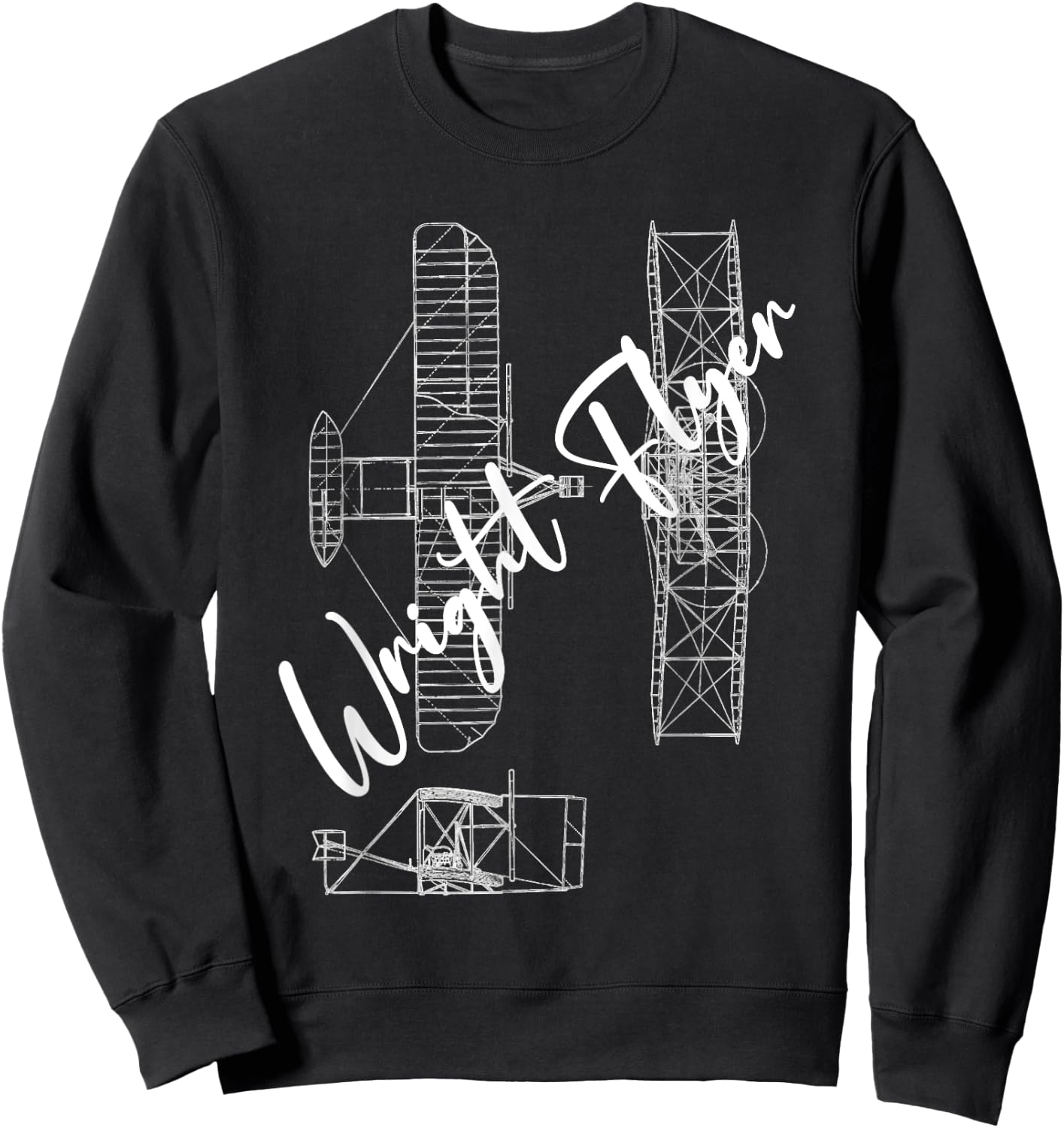 Wright Flyer Airplane Blueprint Aviation History Sweatshirt - Sweatshirt | Black
