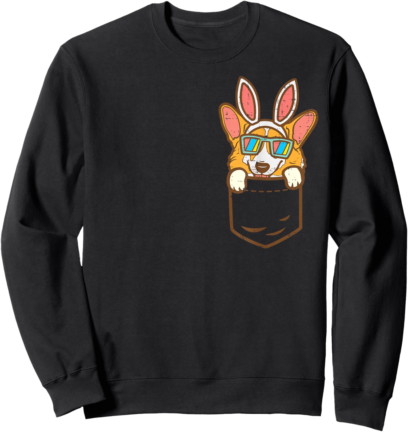 Welsh Corgi Bunny Pocket Cute Easter Dog Owner Men Women Sweatshirt - Sweatshirt | Black