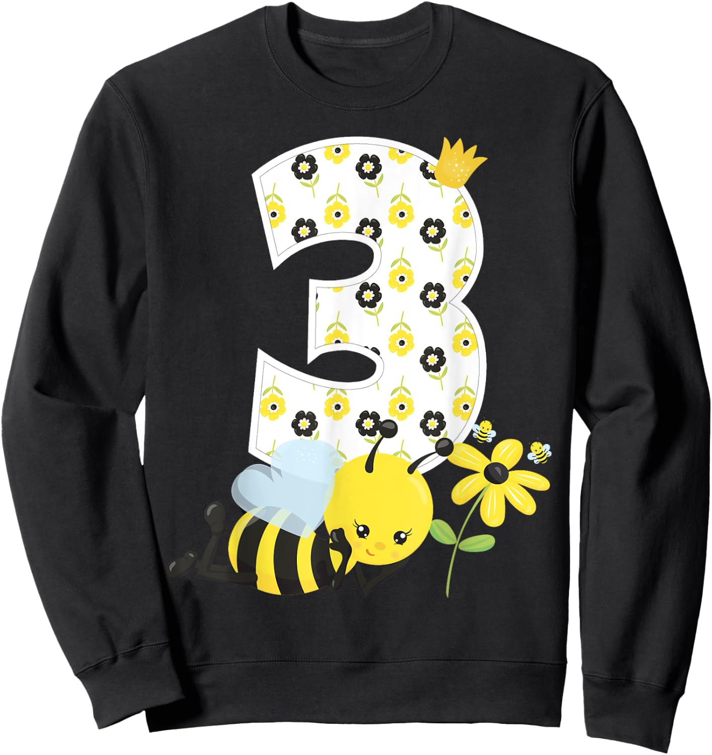 3rd Birthday Girl Bee Theme Bday 3 Year Old Matching Part Sweatshirt - Sweatshirt | Black