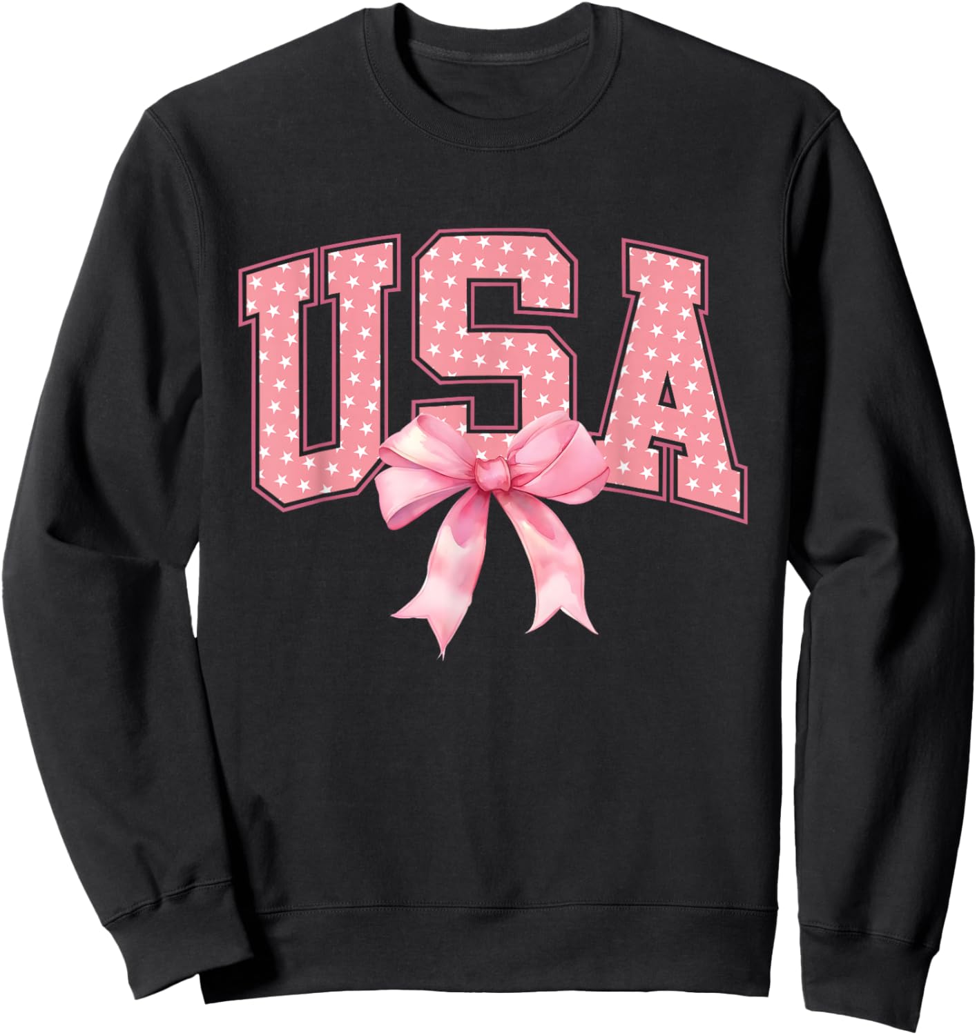 USA Pink US Flag Patriotic 4th of July America Women Girls Sweatshirt - Sweatshirt | Black