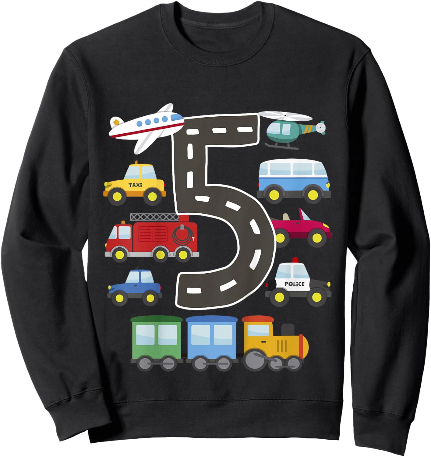 5 Year Old Transportation Birthday Car Train Plane 5th Gift Sweatshirt - Sweatshirt | Black