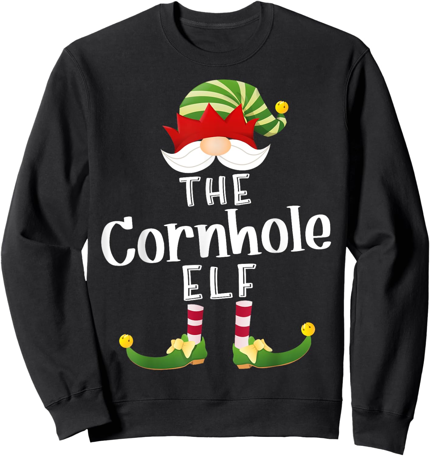Cornhole Elf Group Christmas Funny Pajama Party Sweatshirt - Sweatshirt | Black