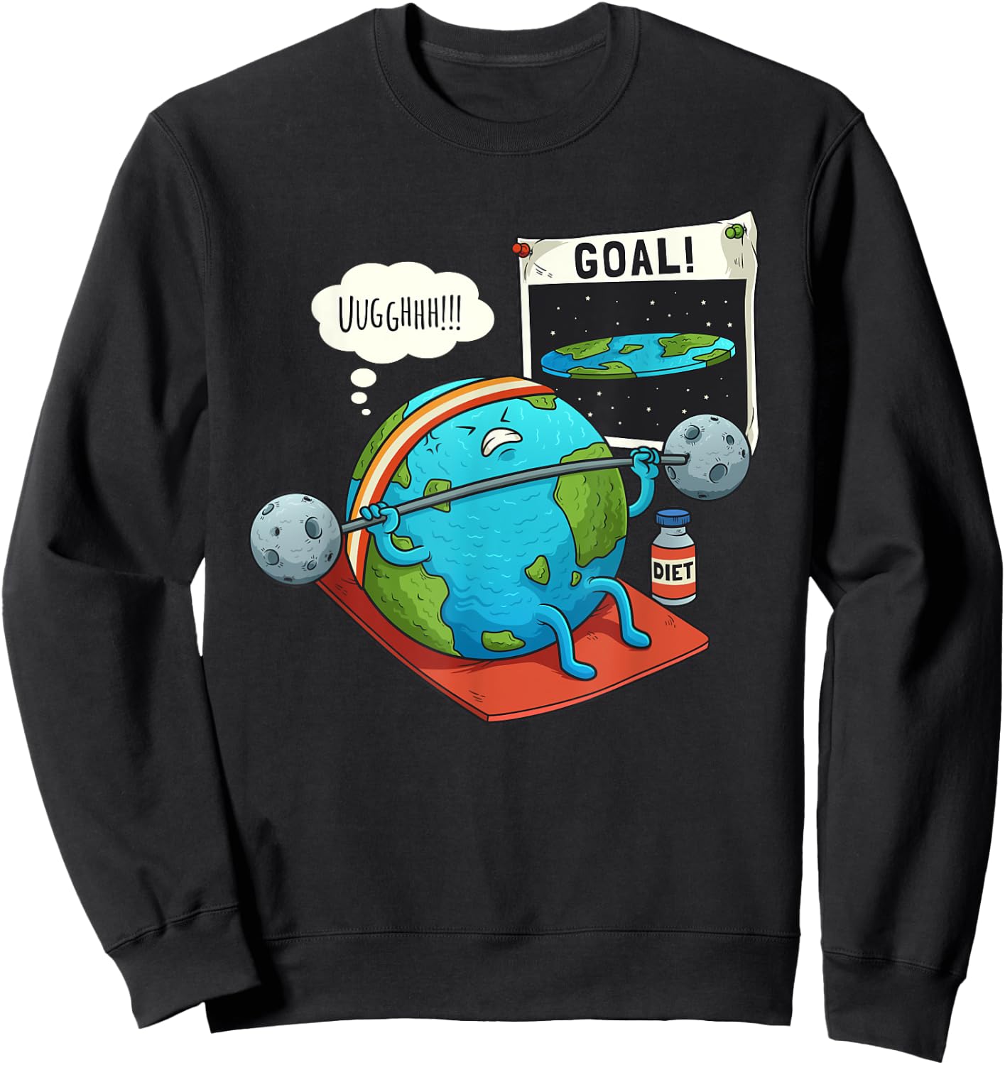 Funny Flat Earth Fitness Target Gym Workout Training Meme Sweatshirt - Sweatshirt | Black