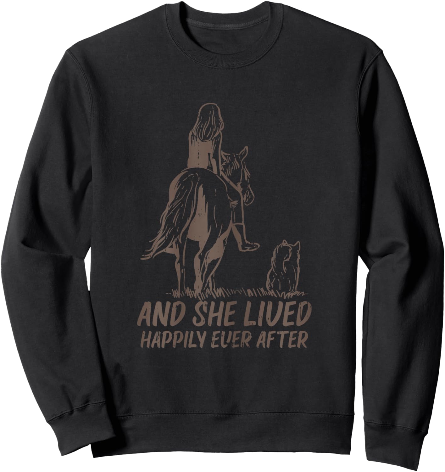 BoredKoalas Horse Shirts Riding Equestrian Gifts She Lived Happily Horse Dog Animal Lover Girls Women Gift Blue X-Small Sweatshirt - Sweatshirt | Black
