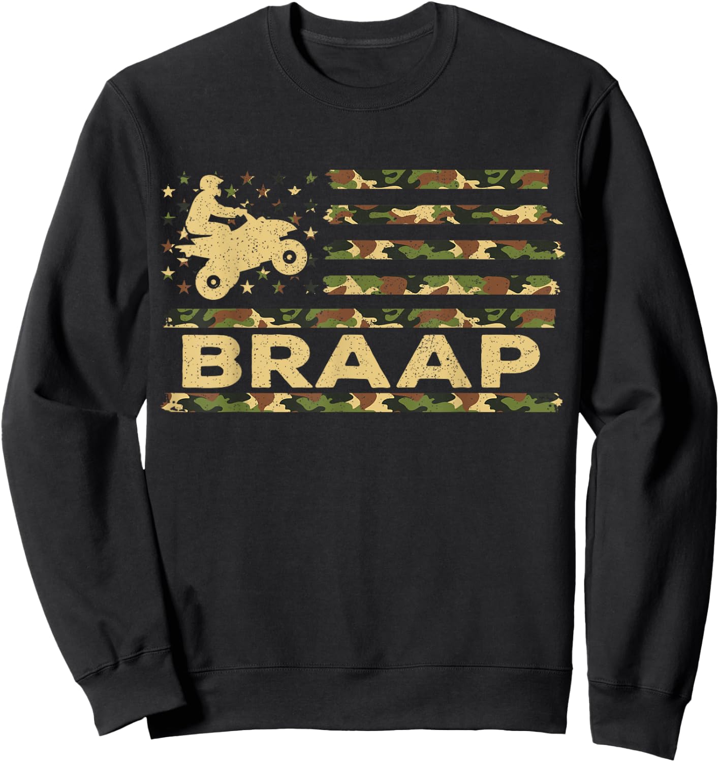 Braap Camouflage USA American Flag Quad Bike ATV Gift Sweatshirt - Sweatshirt | Black