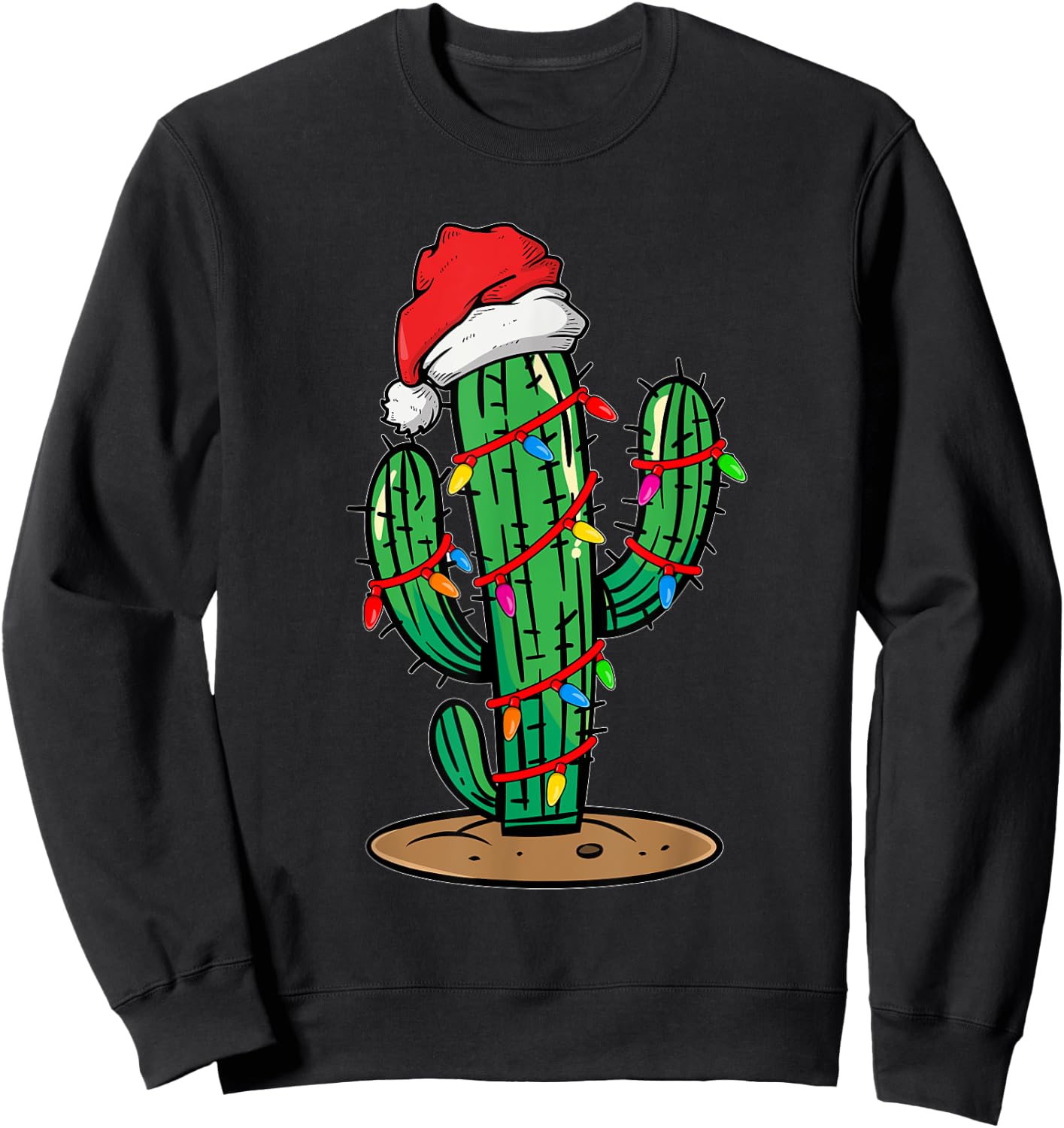 Christmas Lights Cactus Lover Funny Xmas Gift Sweatshirt - Sweatshirt | Black