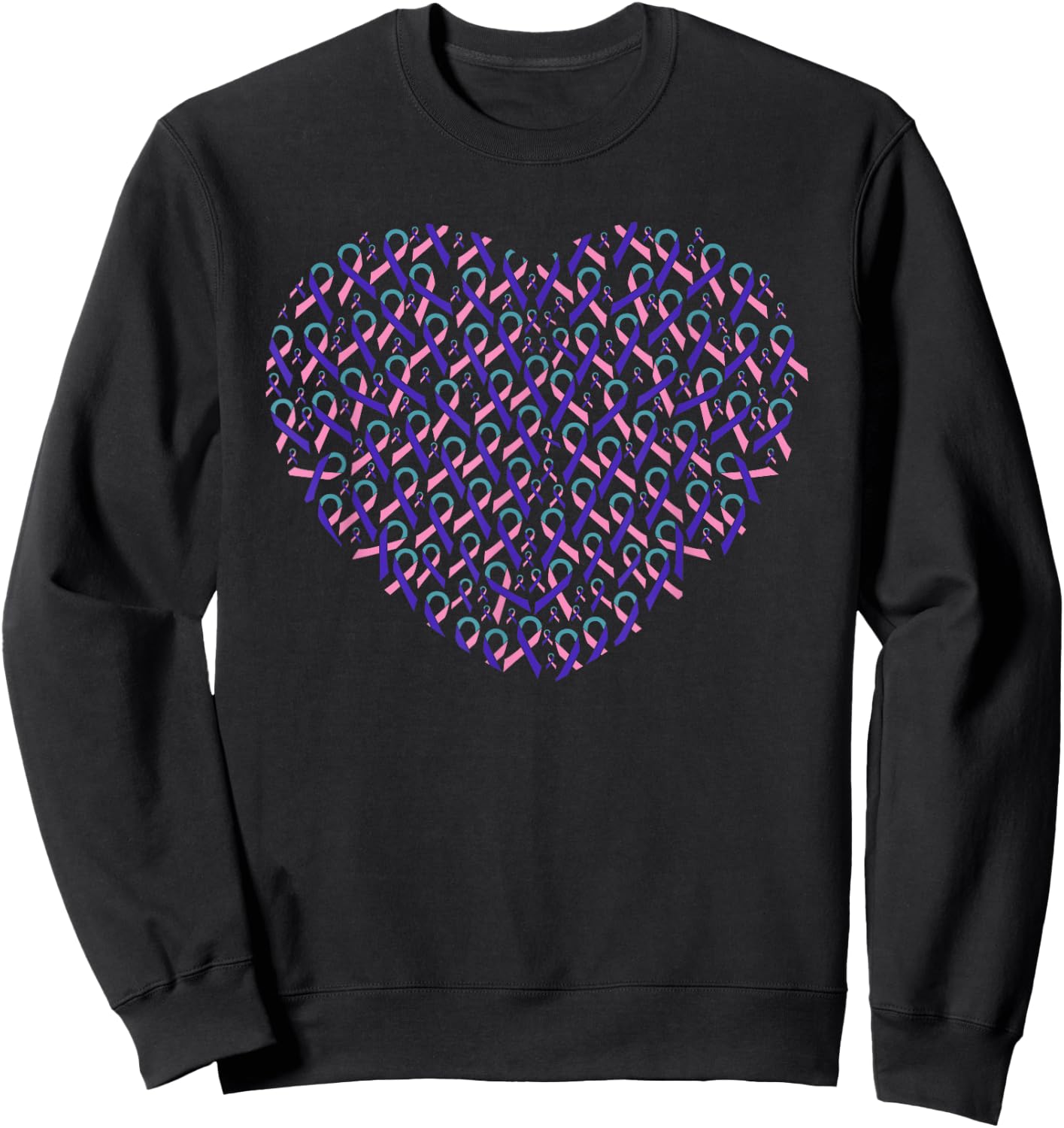 Thyroid Cancer Awareness Teal Ribbon Heart Gift Support Figh Sweatshirt - Sweatshirt | Black