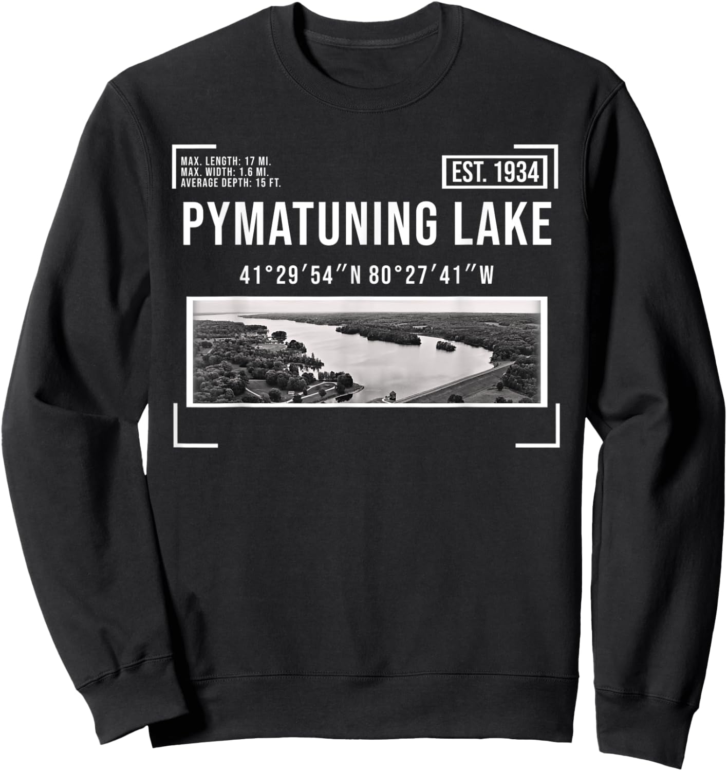 Pymatuning Lake Reservoir Black and White Photography OH PA Sweatshirt - Sweatshirt | Black