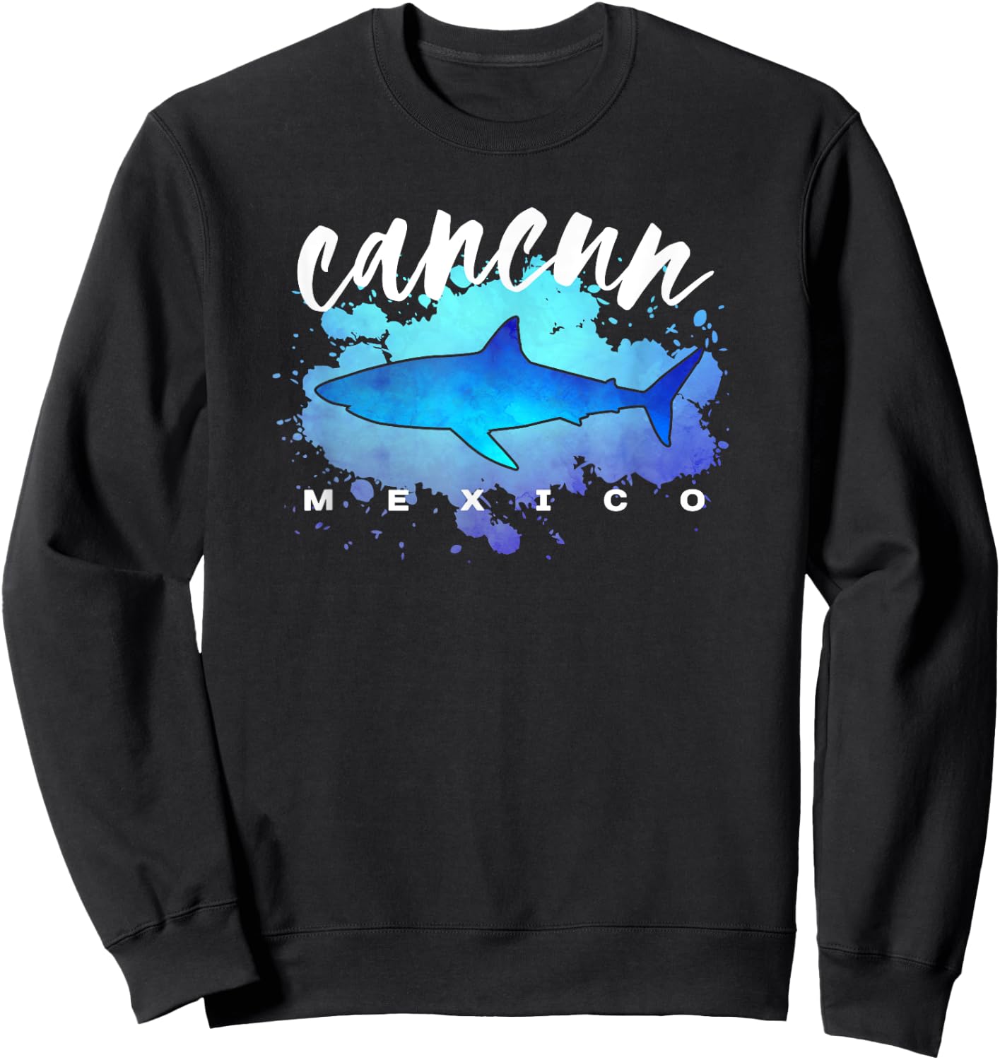 Cancun Mexico Beach Dive Spring Break Vacation Shark Graphic Sweatshirt - Sweatshirt | Black