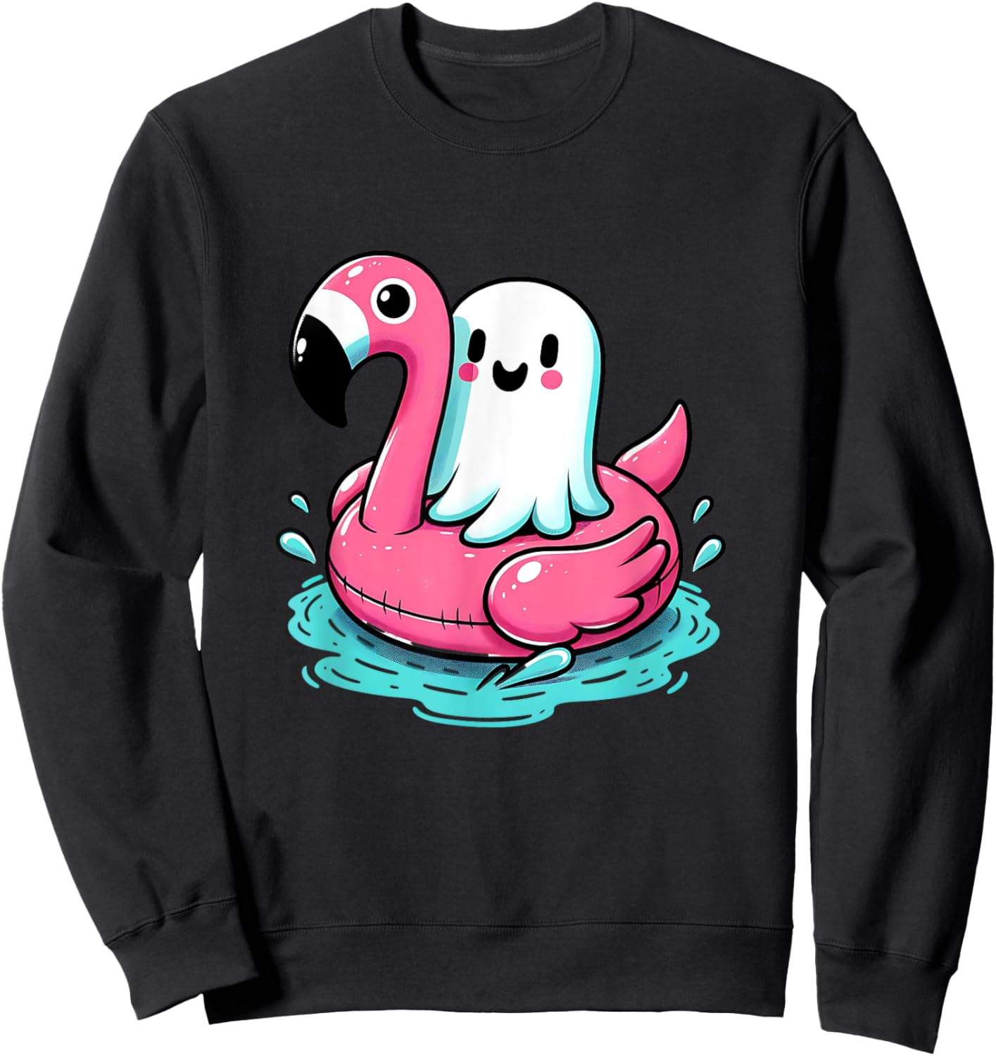 spooky flamingo ghost Pool Funny Spooky Summer Summerween Women Kids Sweatshirt - Sweatshirt | Black