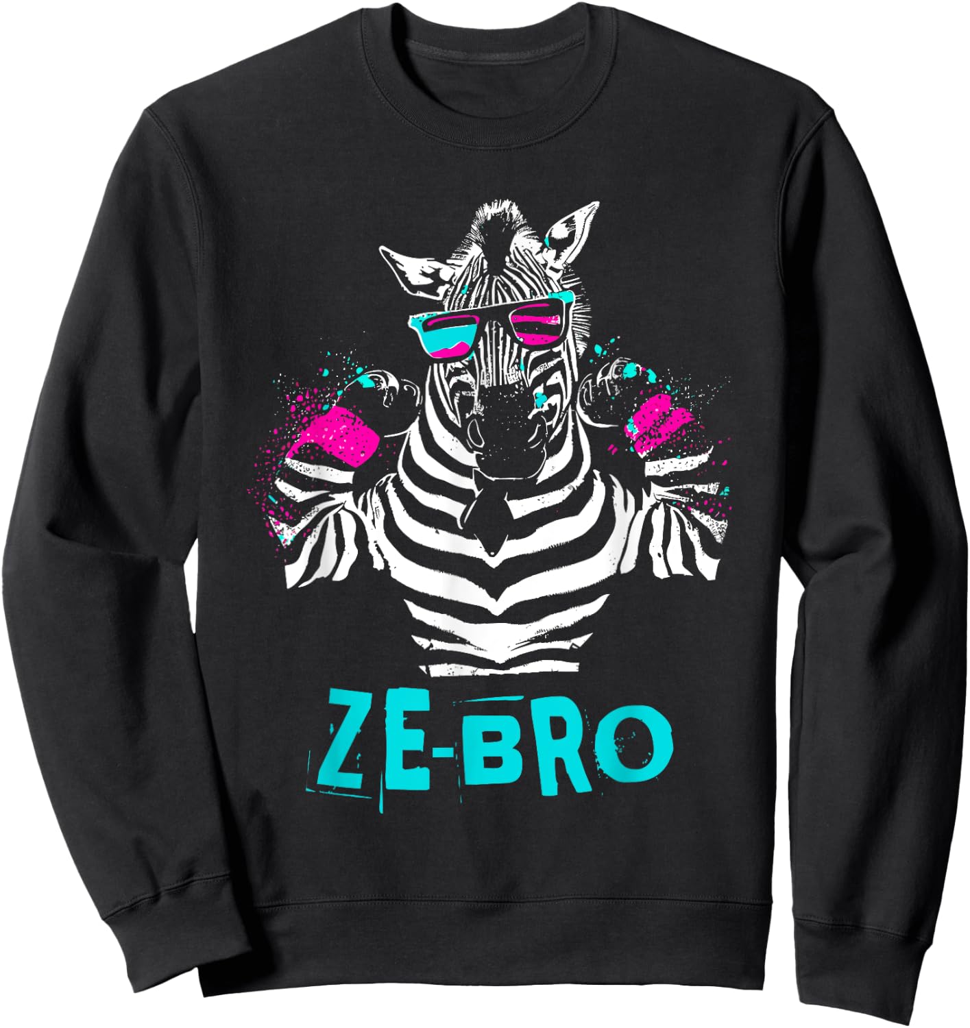 Ze-Bro - Retro Zebra Bro Flex Animal Word Pun Lover Sweatshirt - Sweatshirt | Black