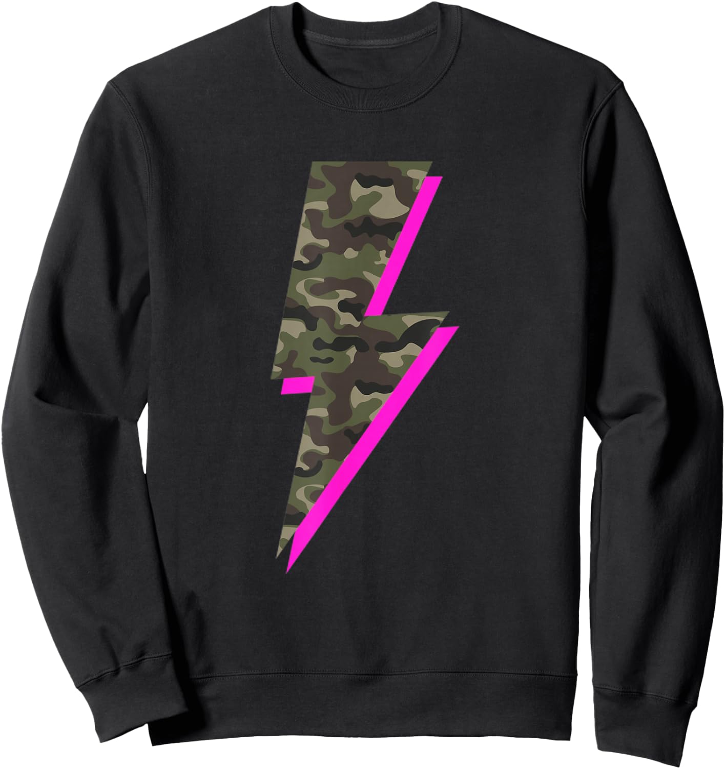 Lightning Bolt Camo Hot Pink Camouflage Graphic Print Sweatshirt - Sweatshirt | Black