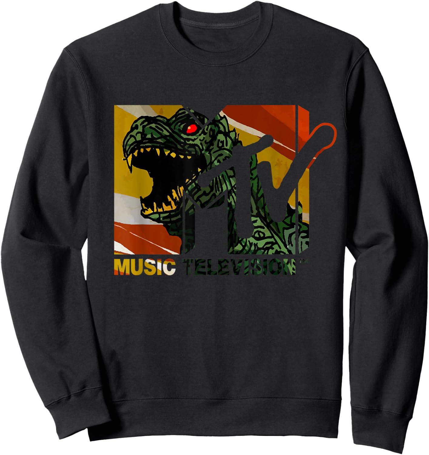 Mademark x MTV - MTV Logo Monster will Eat You Vintage Graphic Men & Women Sweatshirt - Sweatshirt | Black