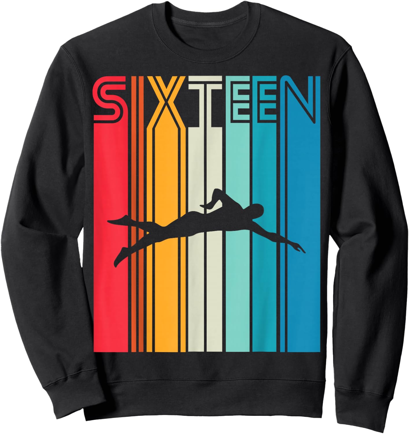 16th Birthday Gift Swimming Retro Swimmer Sweatshirt - Sweatshirt | Black