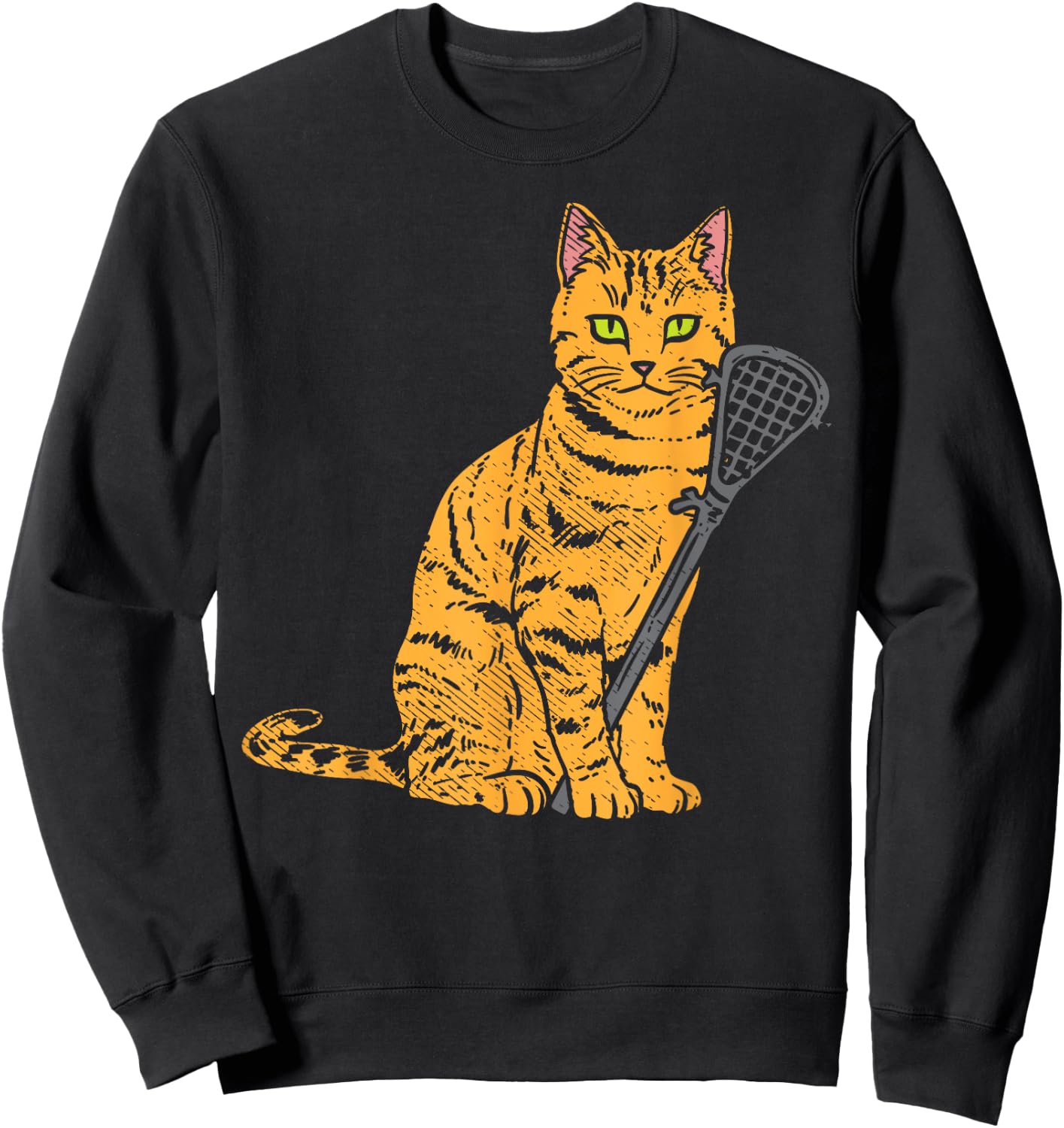 Cat Lacrosse Stick Cute Animal Pet Lax Player Coach Gift Women Kids Sweatshirt - Sweatshirt | Black