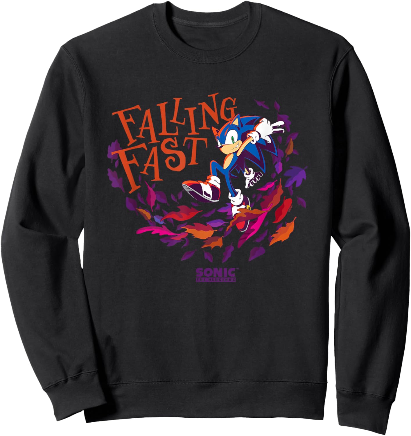 Sonic The Hedgehog Falling Fast Leaves in Autumn Logo Sweatshirt - Sweatshirt | Black