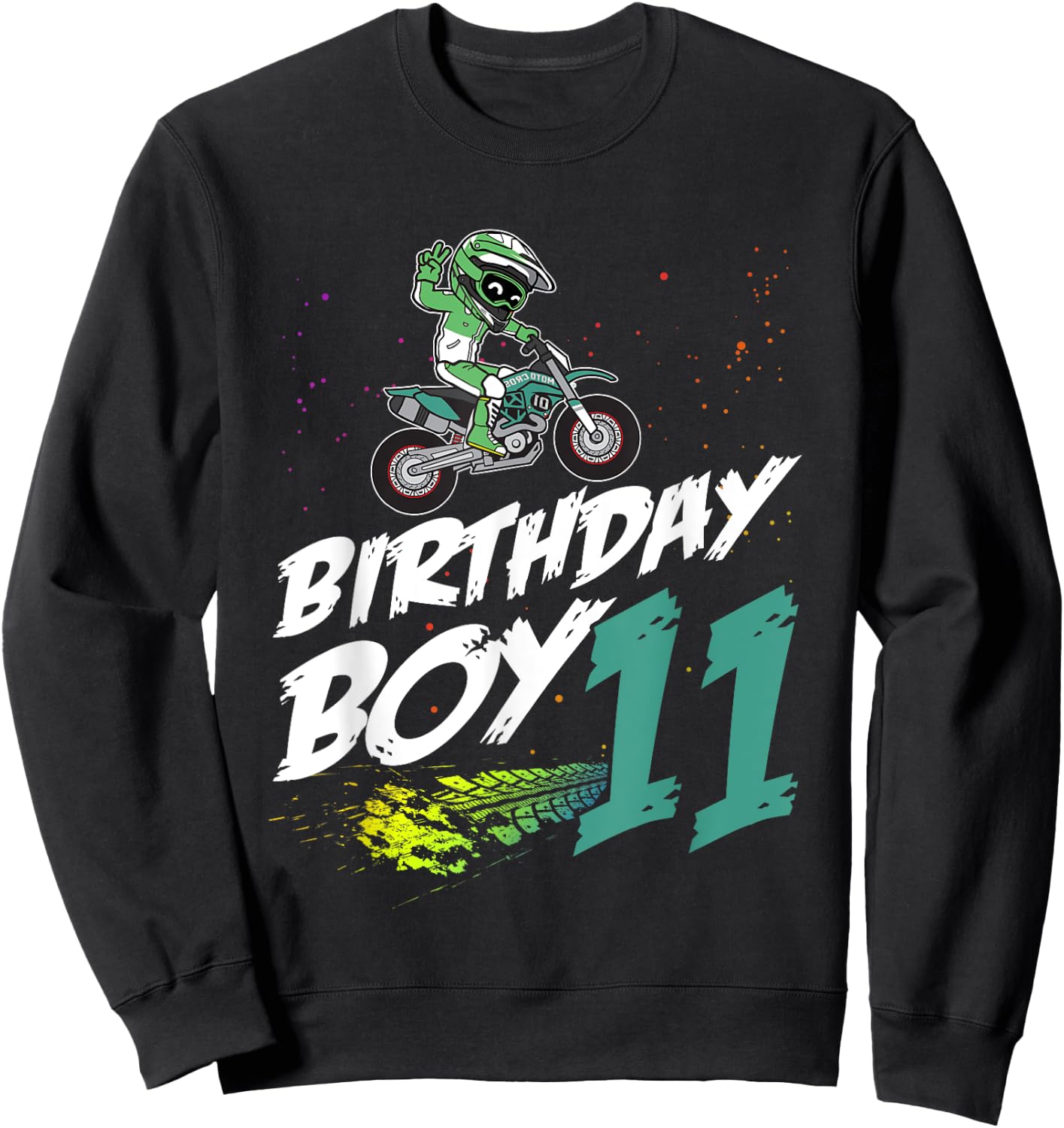 11th Birthday Boy 11 Years Old Dirt Bike Motocross Rider Sweatshirt - Sweatshirt | Black