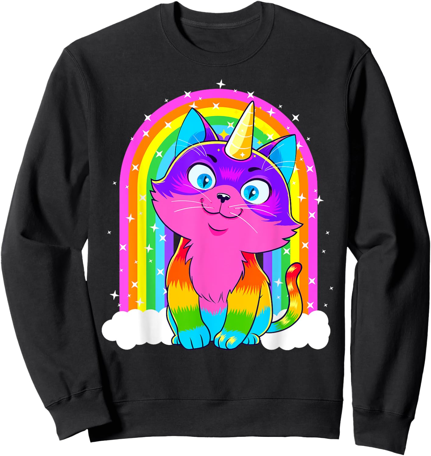 Caticorn Unicorn Cat Rainbow Kittycorn Kitty Gift Girl Women Sweatshirt - Sweatshirt | Black