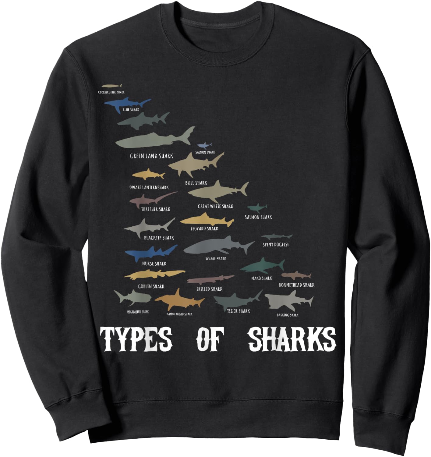 Types of Sharks Shirt, Educational Shark Lover Sweatshirt - Sweatshirt | Black