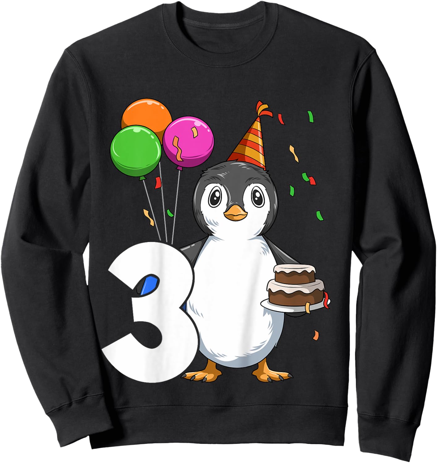 Penguin Birthday 3 Penguin 3rd Birthday Outfit Penguin Party Sweatshirt - Sweatshirt | Black