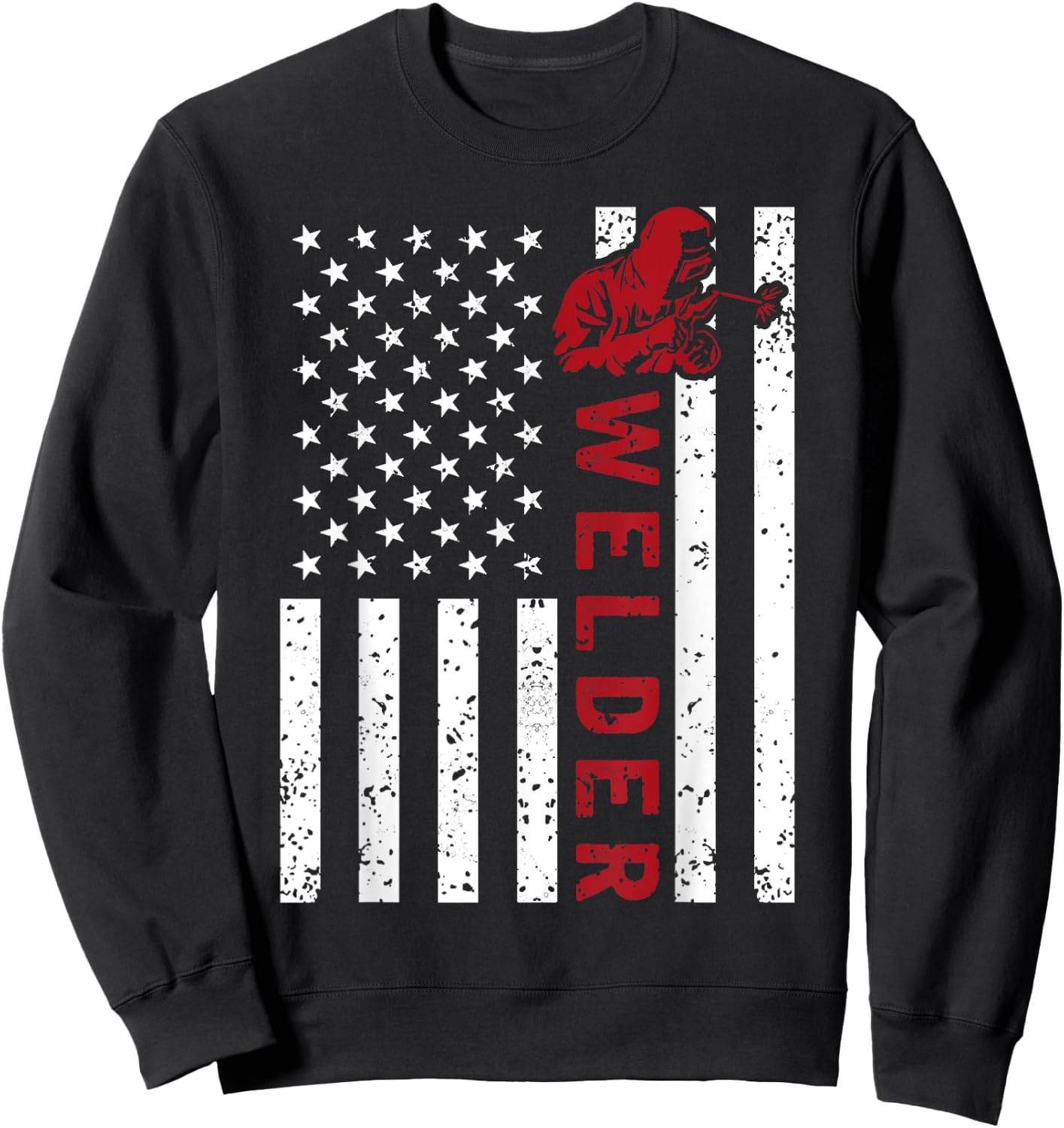 American Flag Welder Welding Vintage Metal Worker Cool Gifts Women Girls Kids Men Sweatshirt - Sweatshirt | Black
