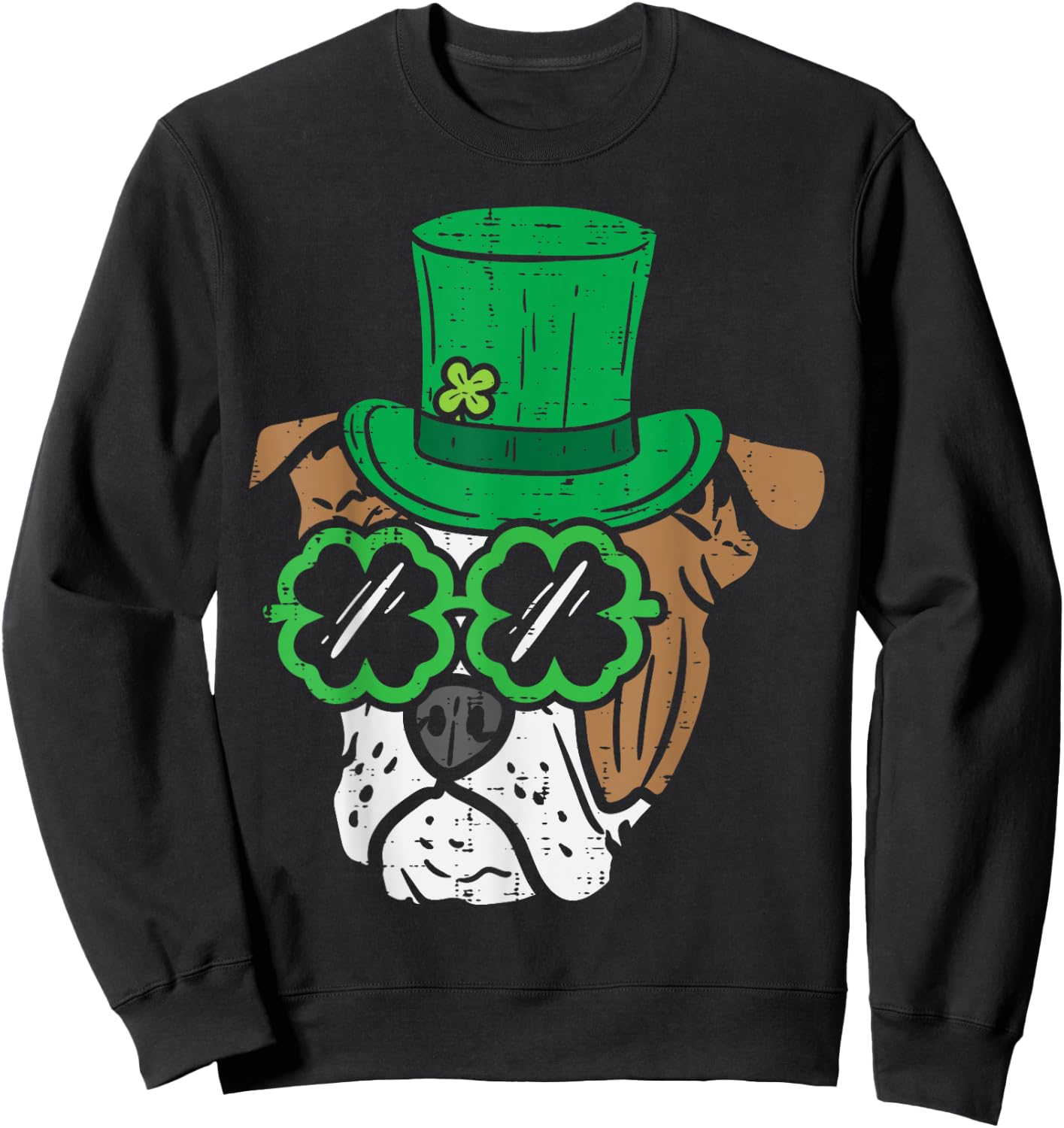 Leprechaun English Bulldog Shamrock St Patricks Day Dog Gift Sweatshirt - Sweatshirt | Black