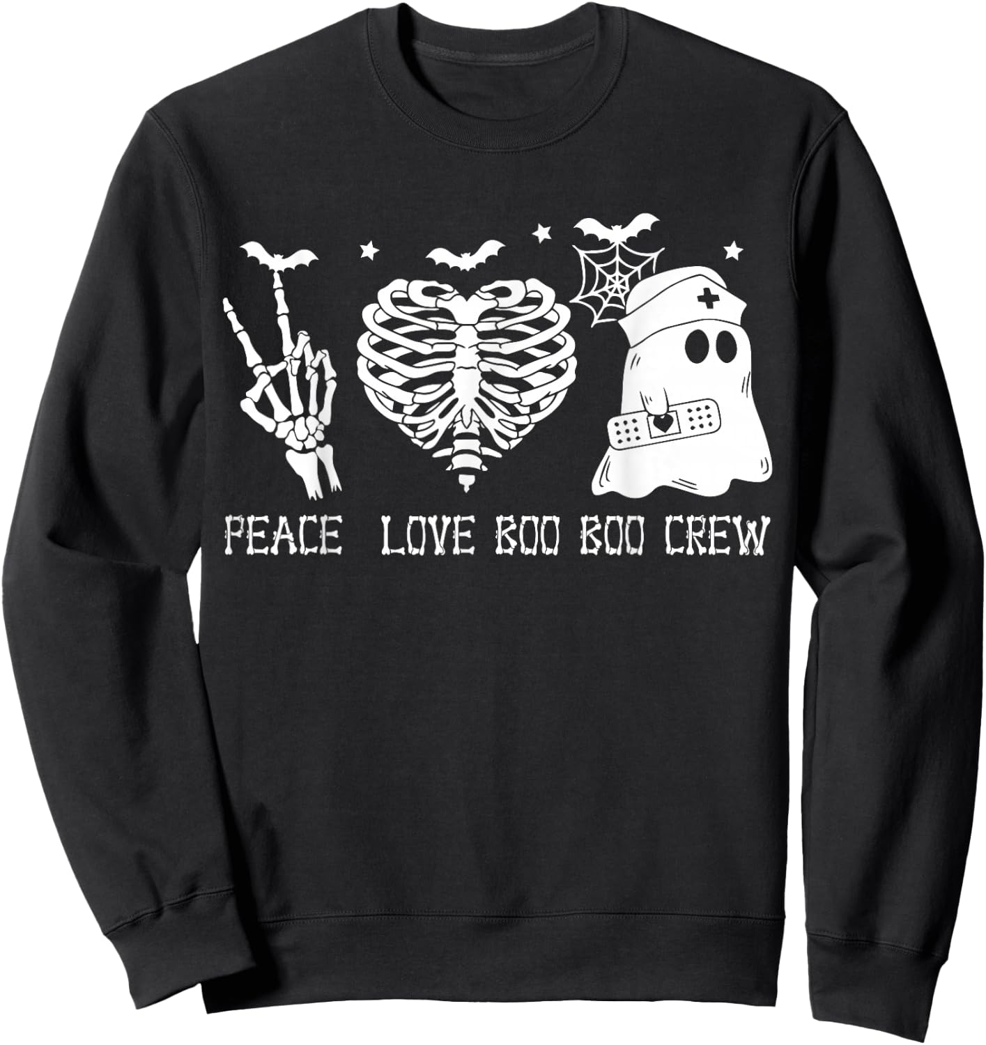 Peace Love Boo Boo Crew Lazy Halloween Nurse Ghost nursing Sweatshirt - Sweatshirt | Black