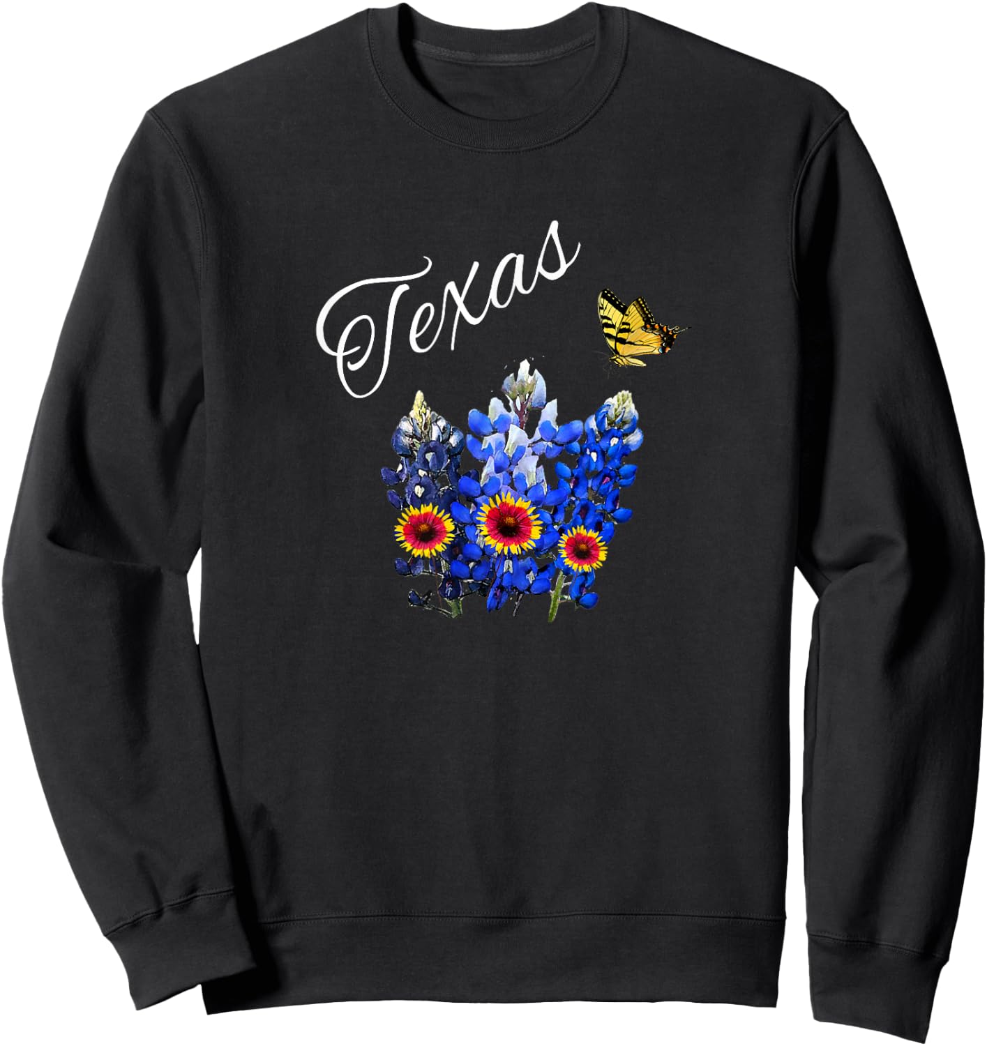 Texas Wildflower Butterfly Home State Bluebonnet Gift Design Sweatshirt - Sweatshirt | Black