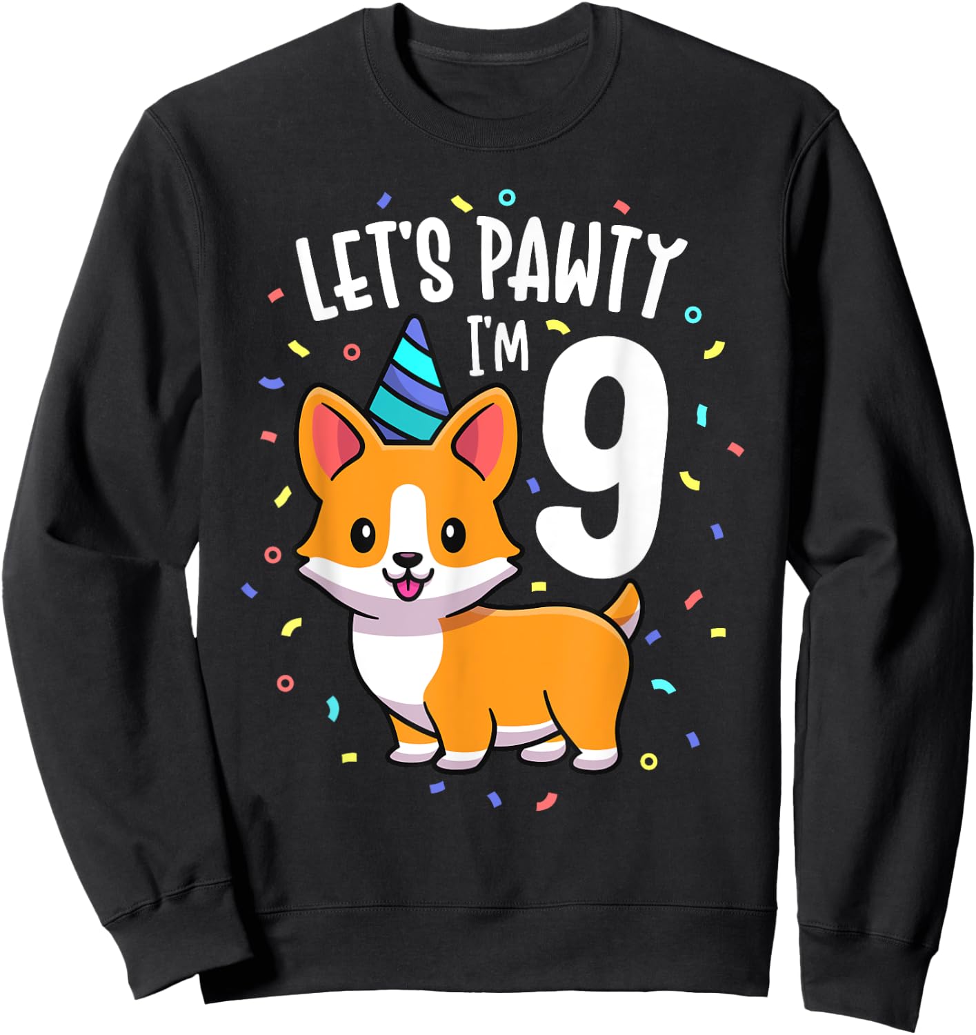 9 Years Old Corgi Dog Lover 9th Birthday Party Outfit Kid Sweatshirt - Sweatshirt | Black