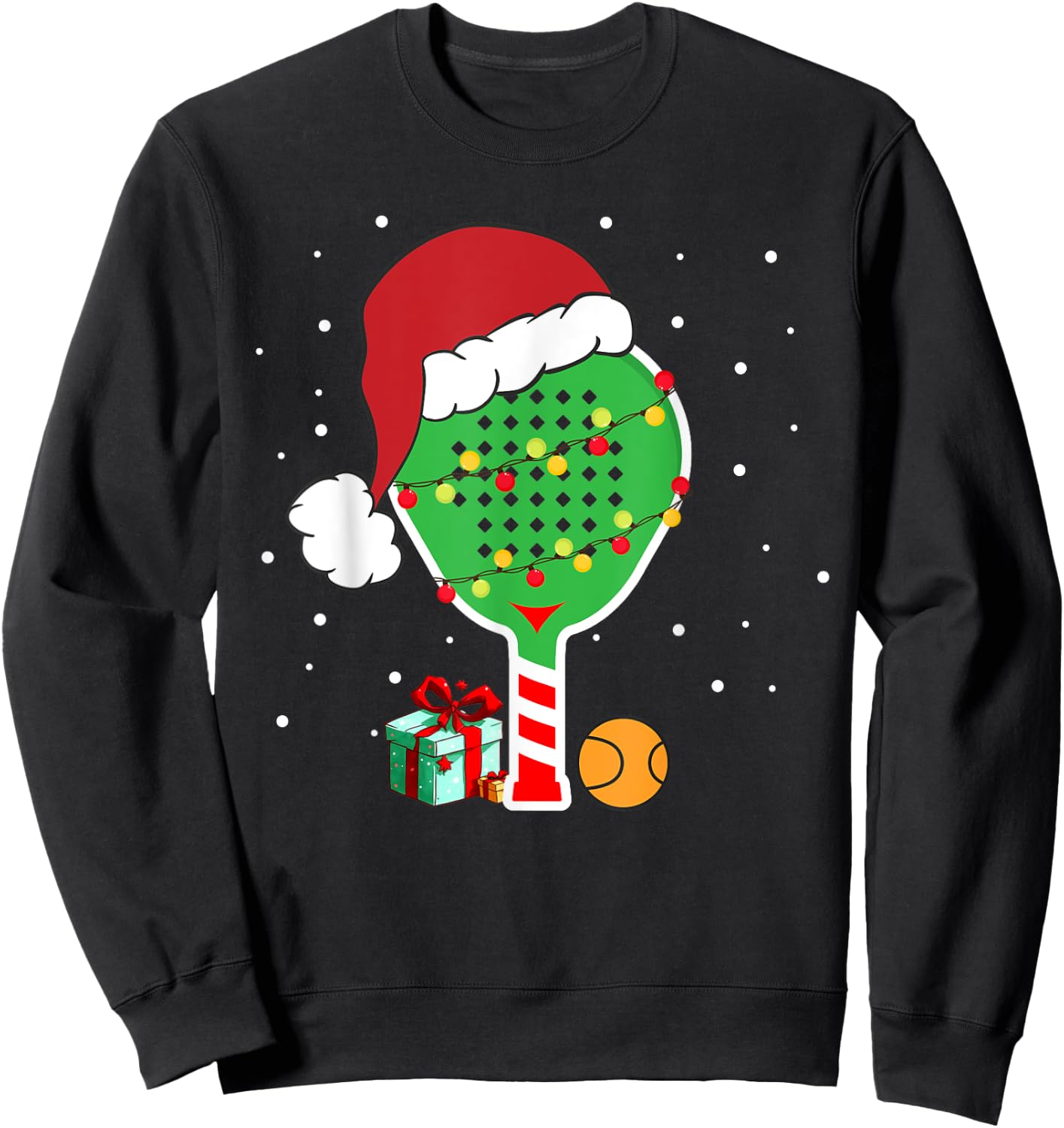 Padel Paddle Tennis Racquet Ball Christmas Santa Hat Funny Sweatshirt - Sweatshirt | Black