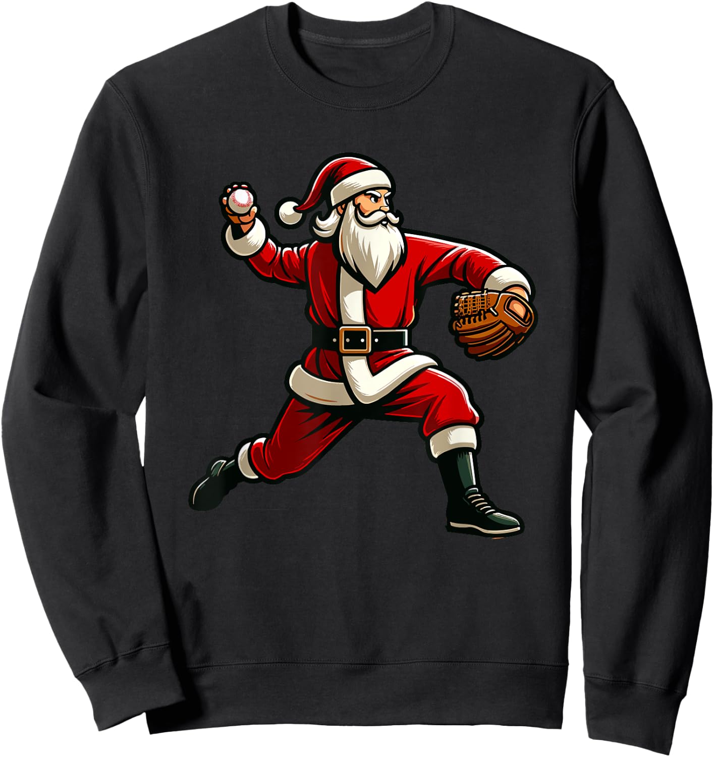Christmas Santa Claus Baseball Pitcher Boys Teens Xmas Sweatshirt - Sweatshirt | Black