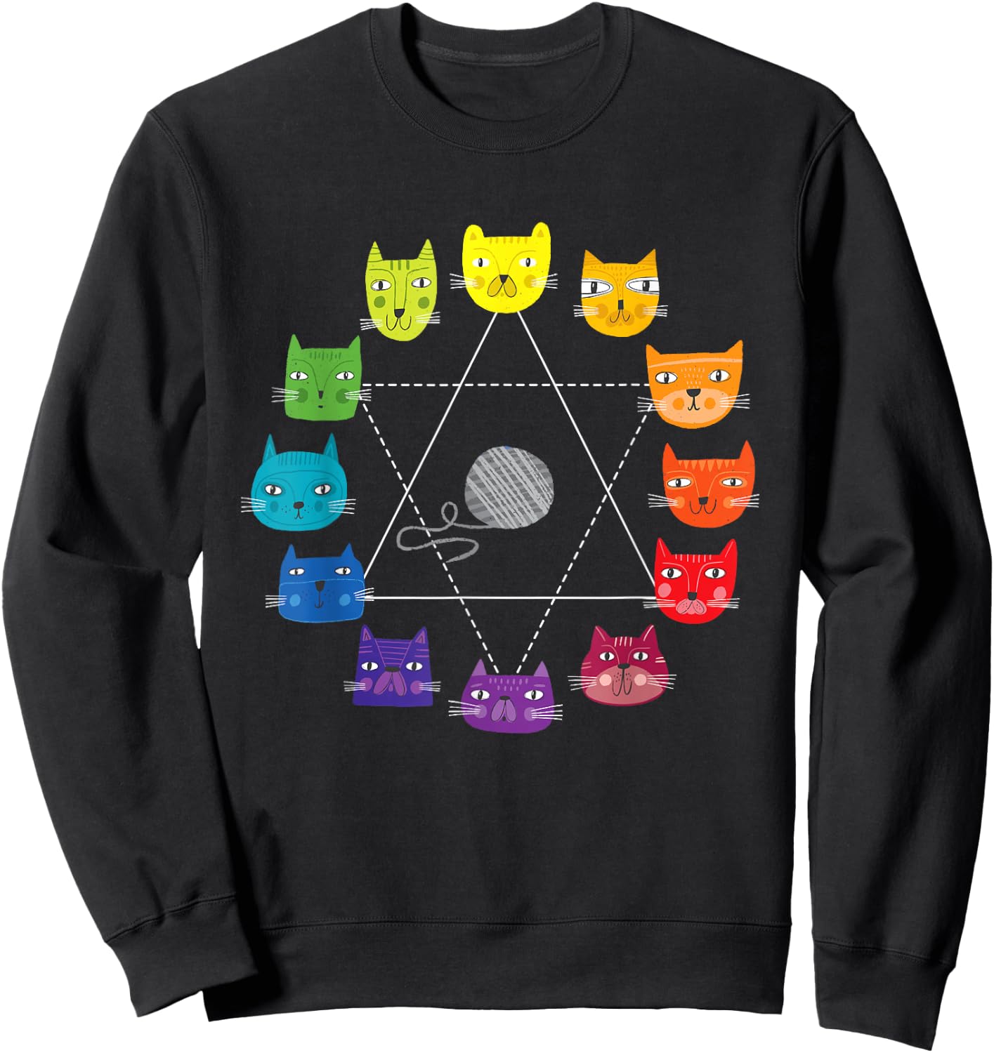 Cat Themed Artist Color Wheel Educational Art Teacher Men Women Kids Sweatshirt - Sweatshirt | Black