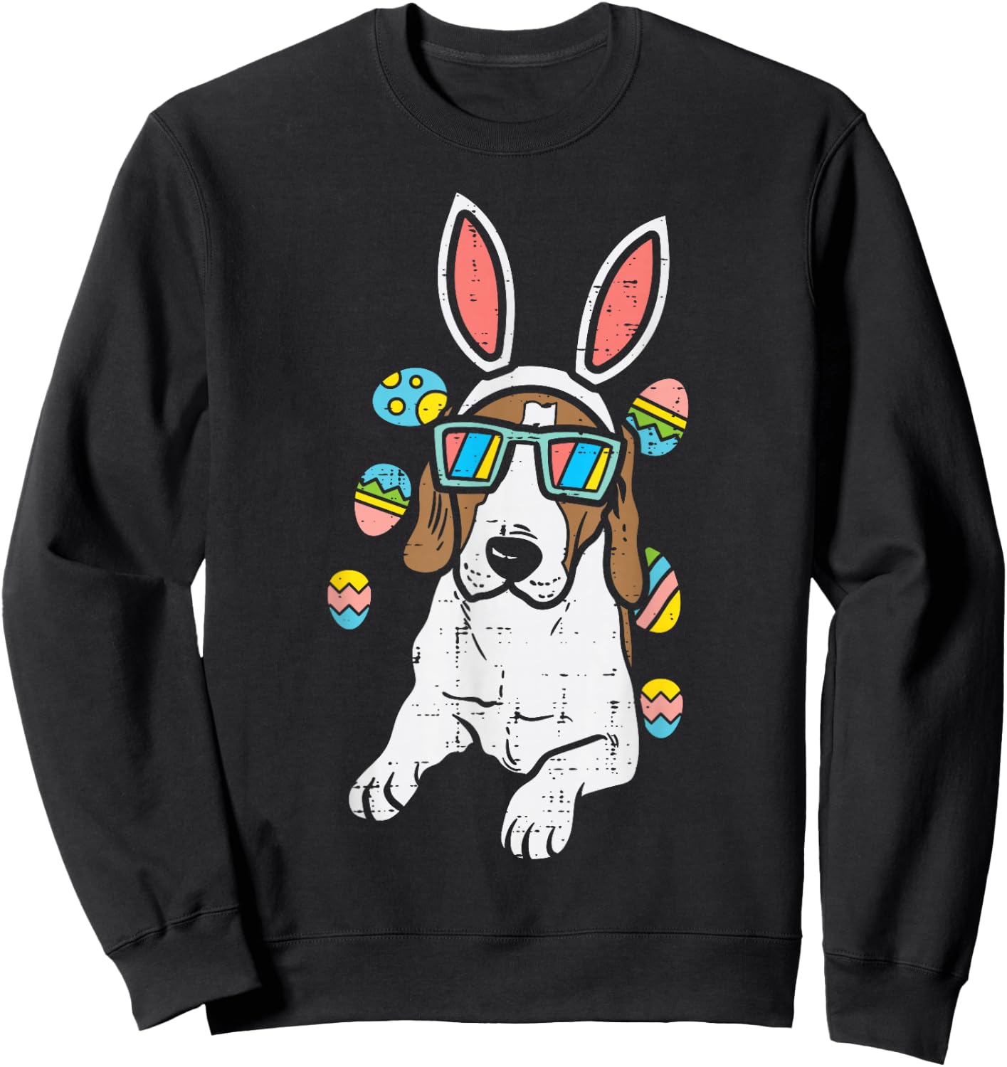 Beagle Bunny Ears Glasses Eggs Cute Easter Dog Owner Lover Sweatshirt - Sweatshirt | Black