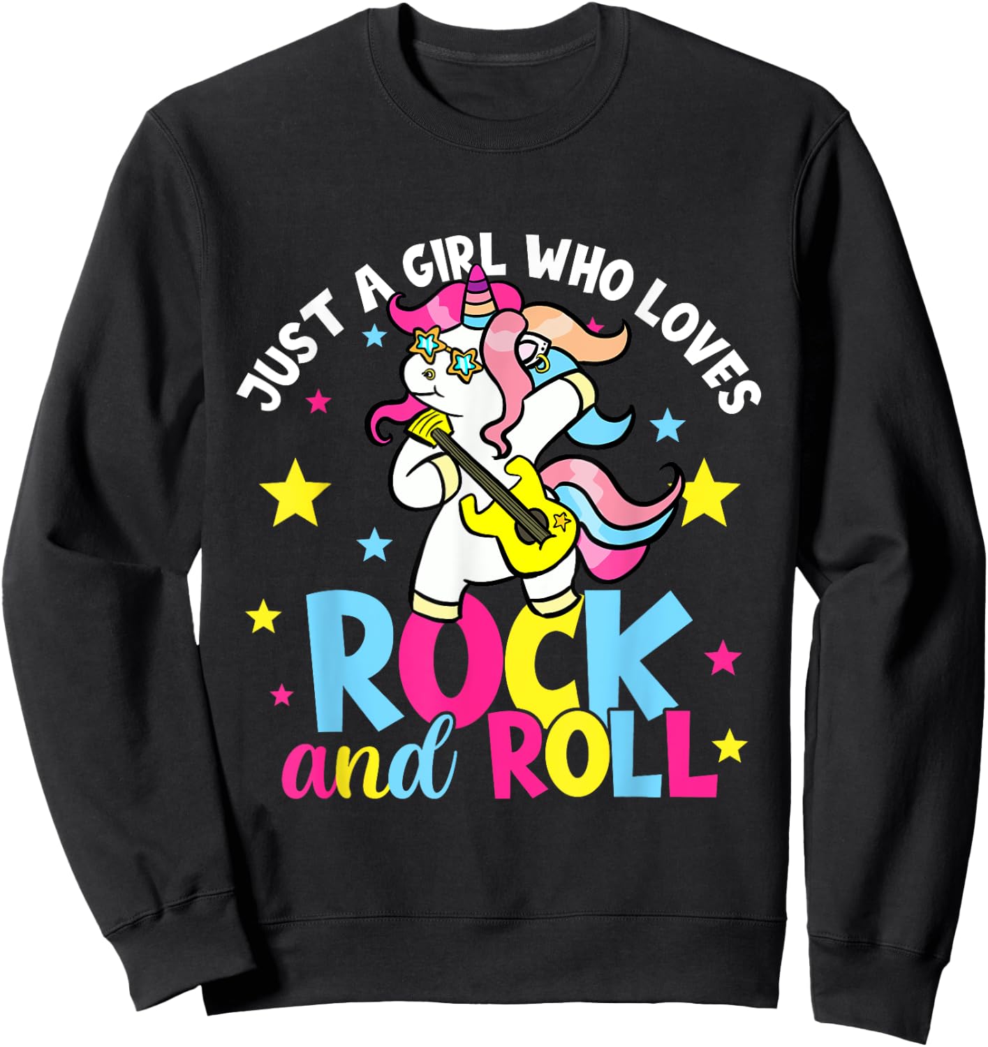 Just A Girl Who Loves Rock And Roll Funny Unicorn Lover Sweatshirt - Sweatshirt | Black