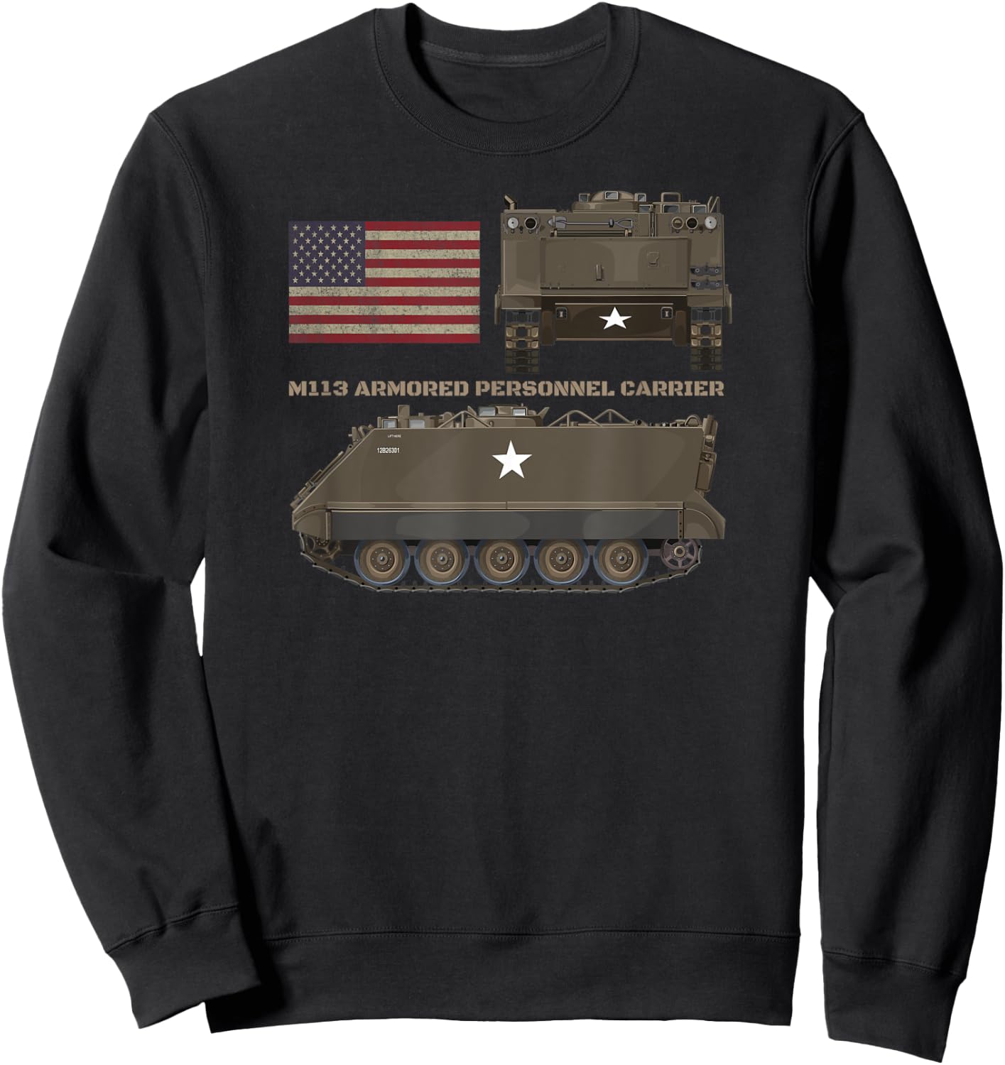 M113 Armored Personnel Carrier Patriotic American Flag Women Kids Men Sweatshirt - Sweatshirt | Black
