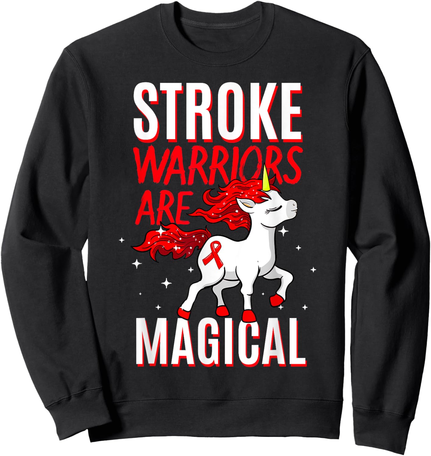 Stroke Warrior Transient Ischemic Attack Red Ribbon Obesity Sweatshirt - Sweatshirt | Black