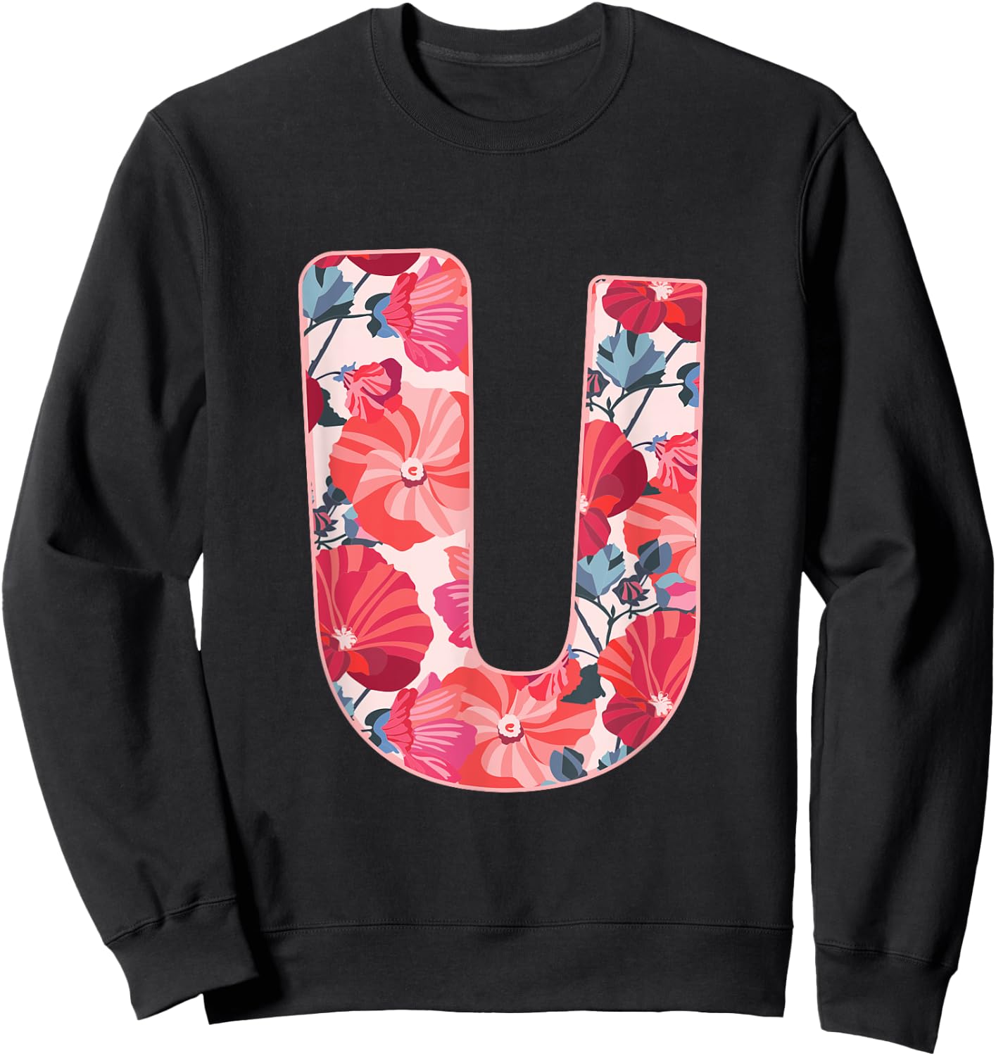 Letter U Sign Alphabet Last Name Vowels Flower Nature Gift Sweatshirt - Sweatshirt | Black