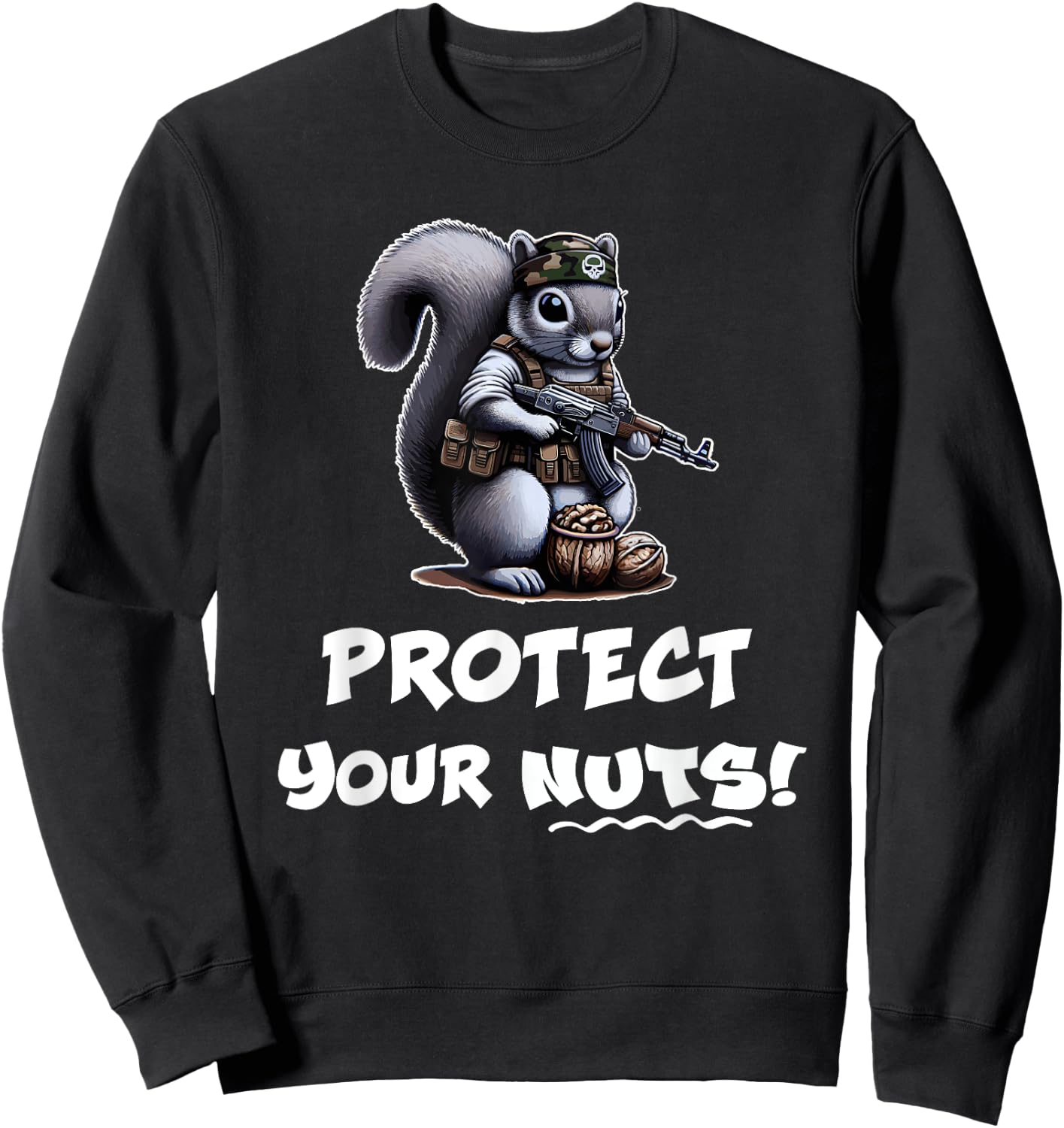 Nate's SOF- 's Funny Protect Your Nuts Tactical Squirrel , Small, Black Sweatshirt - Sweatshirt | Black