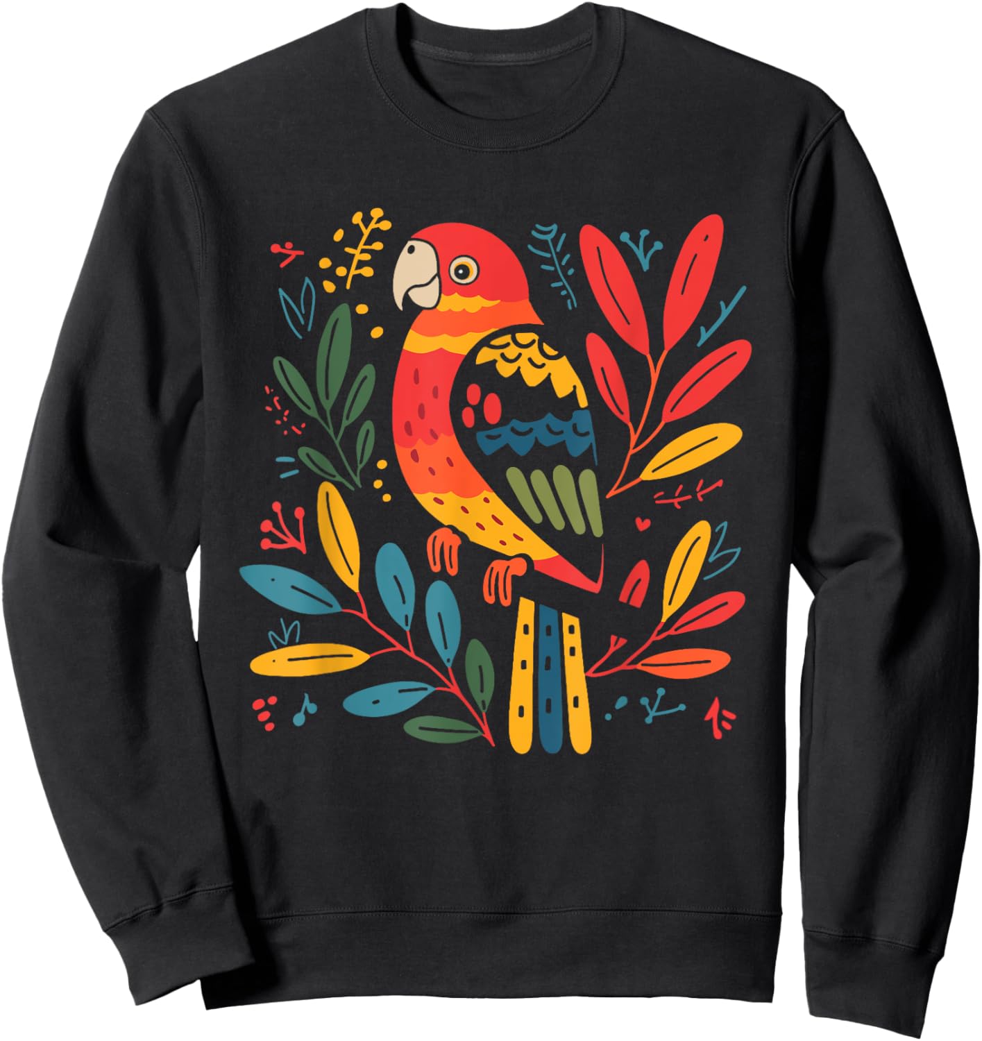 Parrot Folk Art Sweatshirt - Sweatshirt | Black