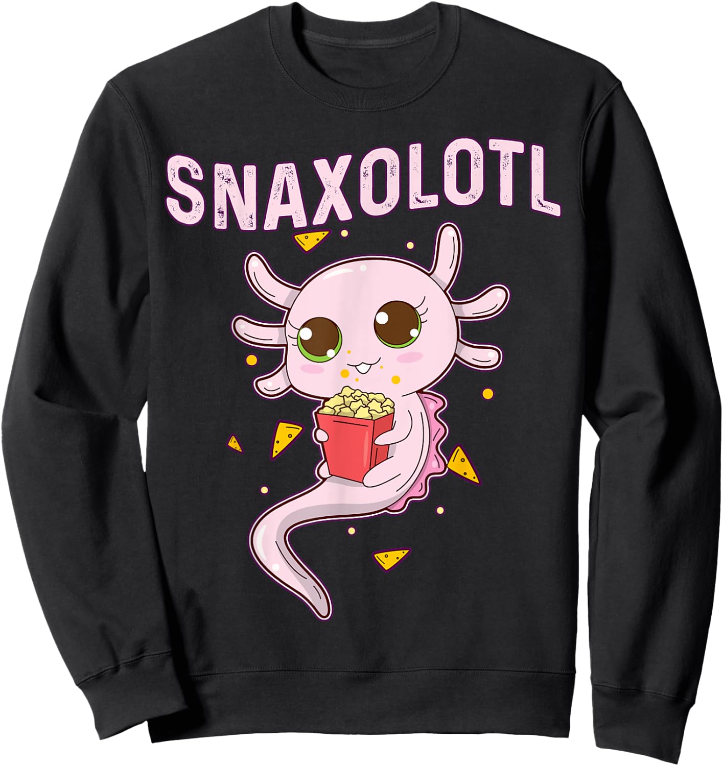 Cute Snaxolotl - Kawaii Axolotl Eating Chips Snacks Kids Sweatshirt - Sweatshirt | Black