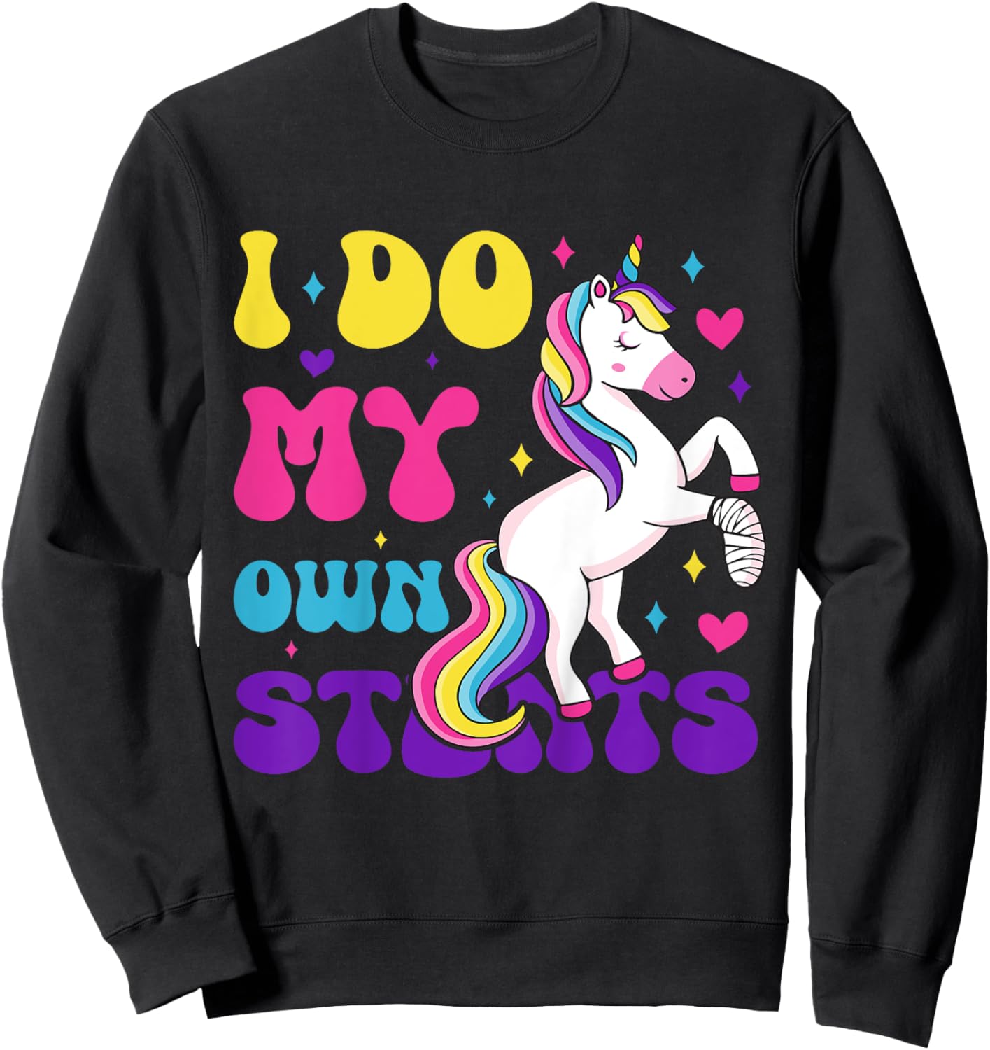 Kids I Do My Own Stunts Broken Arm Injury Bandage Magical Unicorn Sweatshirt - Sweatshirt | Black