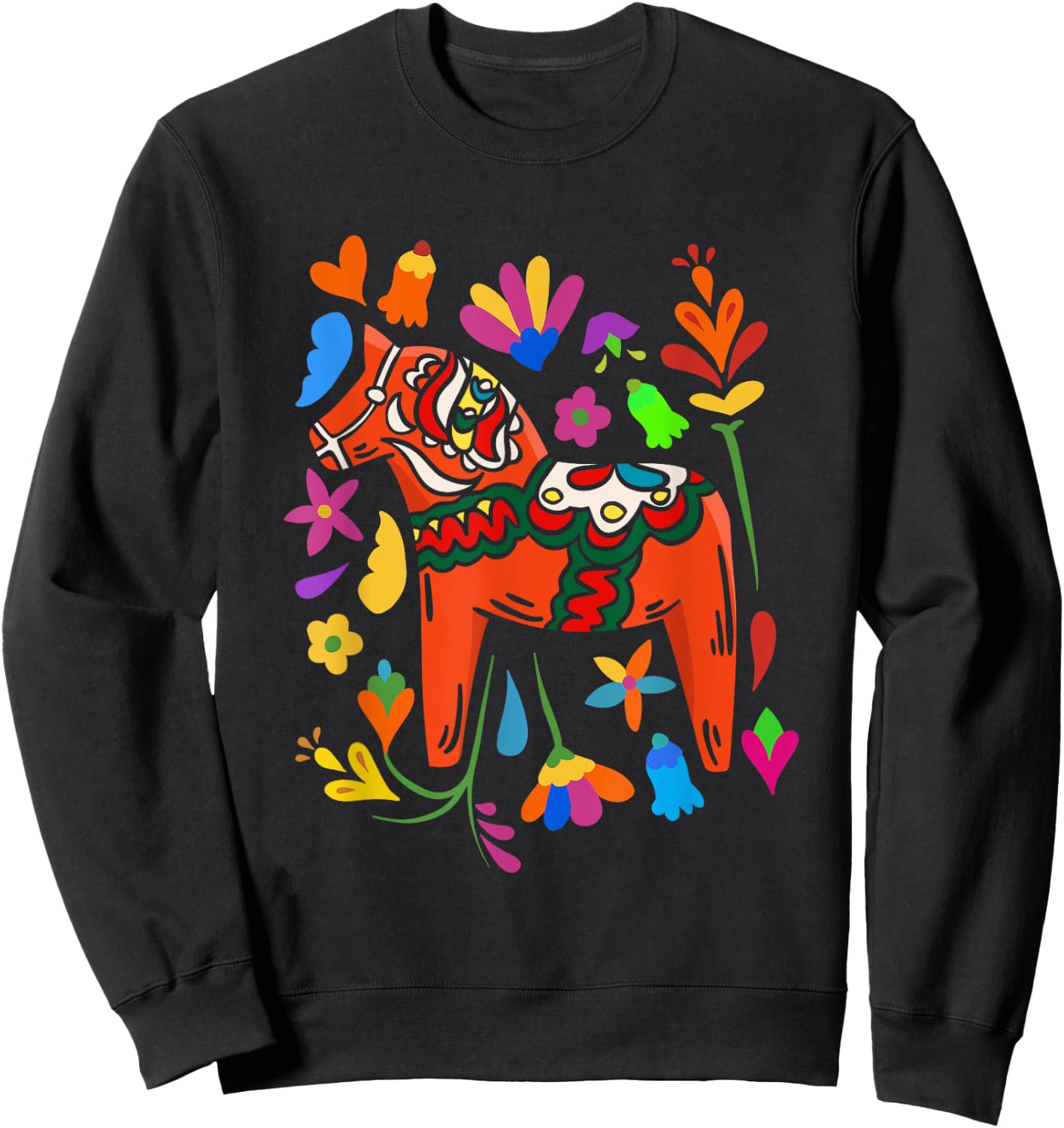 Swedish Dala Horse Folk Art Sweden Flag Dalahelmsoljd Horse Sweatshirt - Sweatshirt | Black