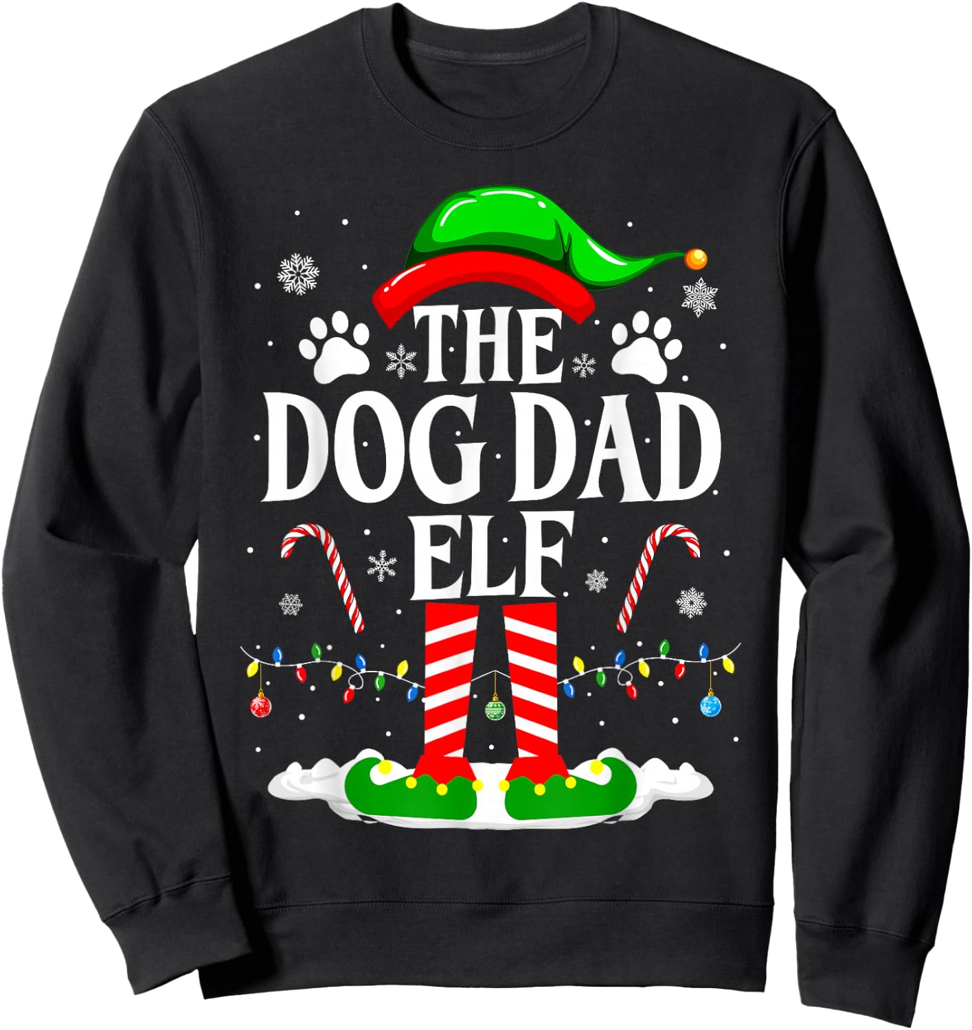 The Dog Dad Elf Xmas Funny Dogs lover Christmas Dog Dad Sweatshirt - Sweatshirt | Black