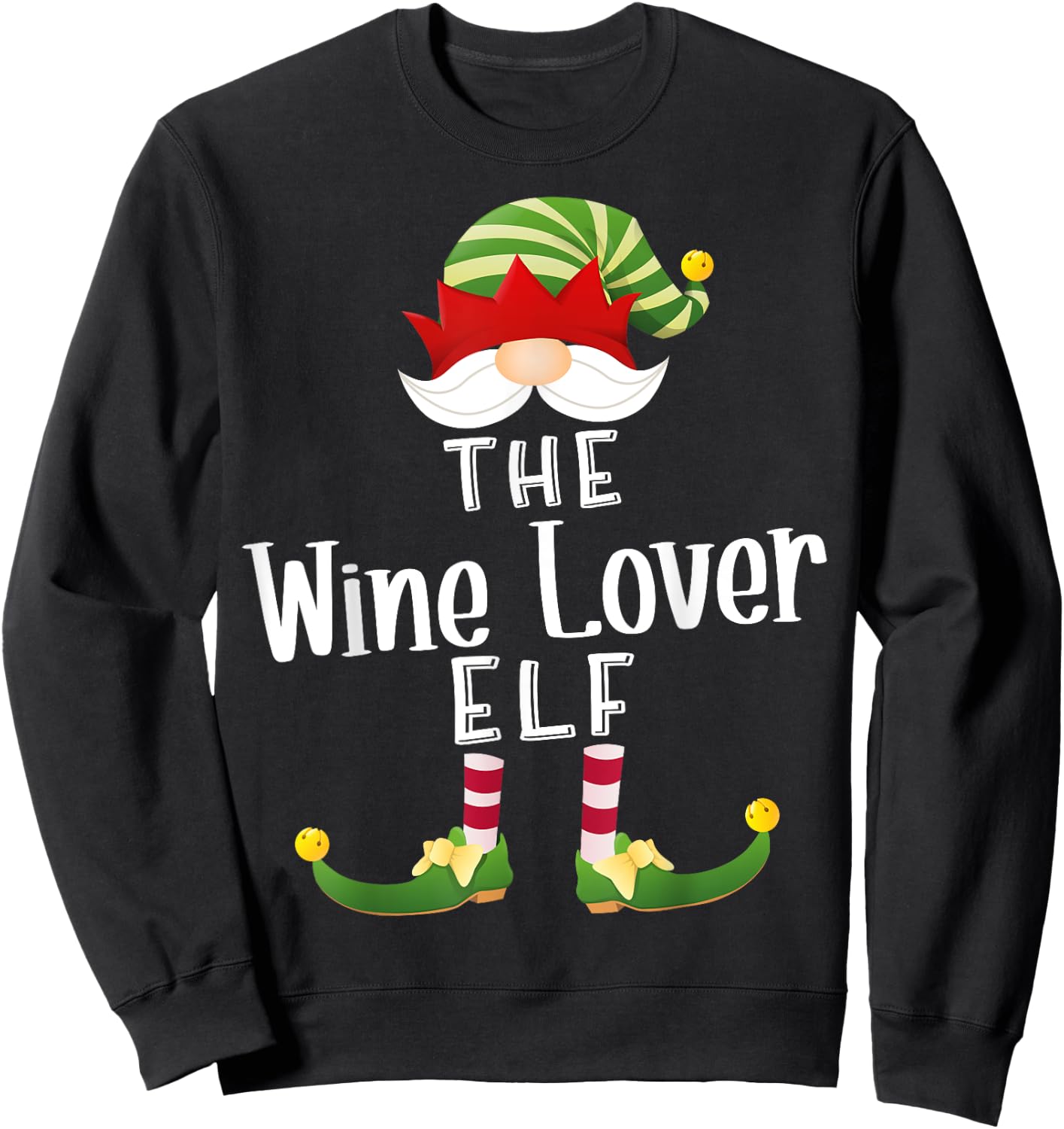 Wine Lover Elf Group Christmas Funny Pajama Party Sweatshirt - Sweatshirt | Black