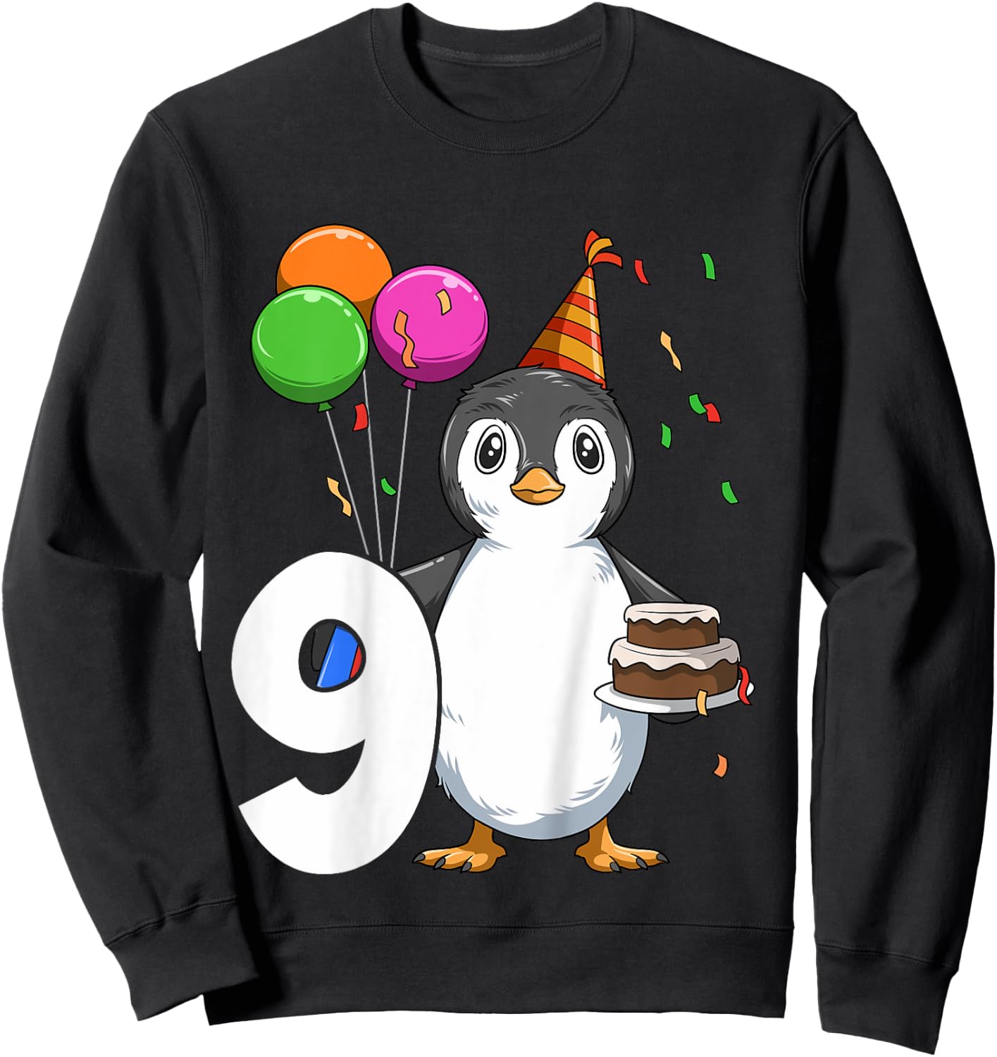 Penguin Birthday 9 Penguin 9th Birthday Outfit Penguin Party Sweatshirt - Sweatshirt | Black