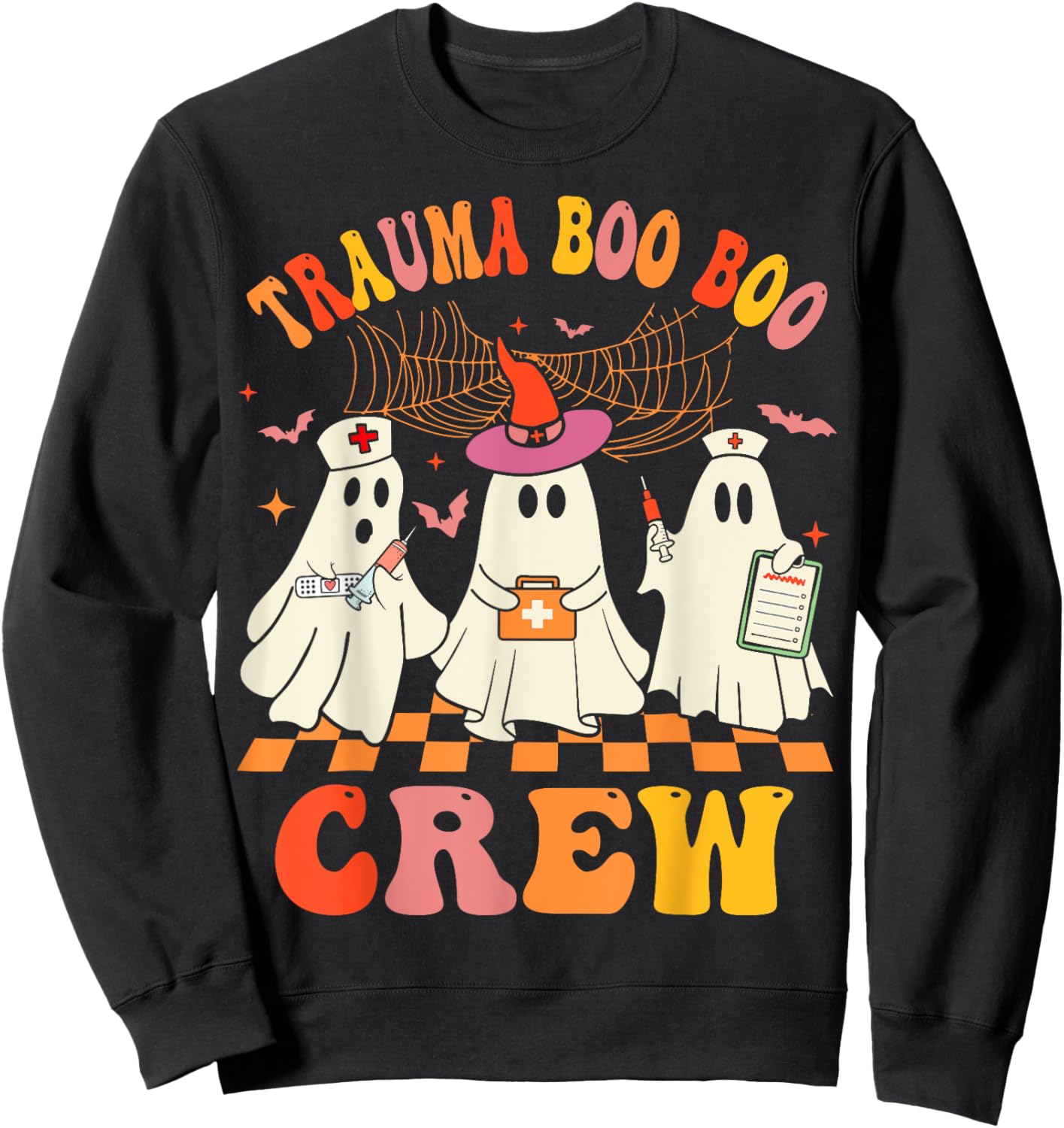 Groovy Trauma Boo Crew Funny Halloween Nurse Sweatshirt - Sweatshirt | Black