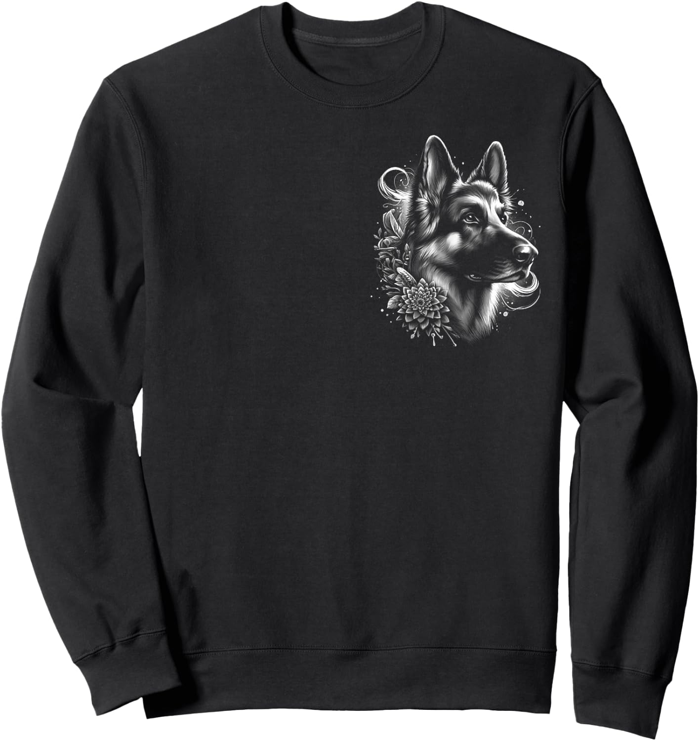 Cool German Shepherd - Artistic Portrait on Chest Sweatshirt - Sweatshirt | Black