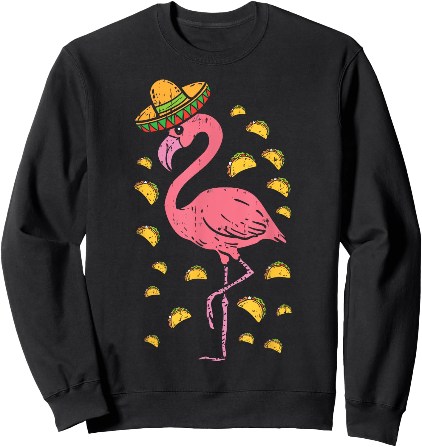 Flamingo Sombrero Tacos Cinco De Mayo Fiesta Mexican Sweatshirt - Sweatshirt | Black